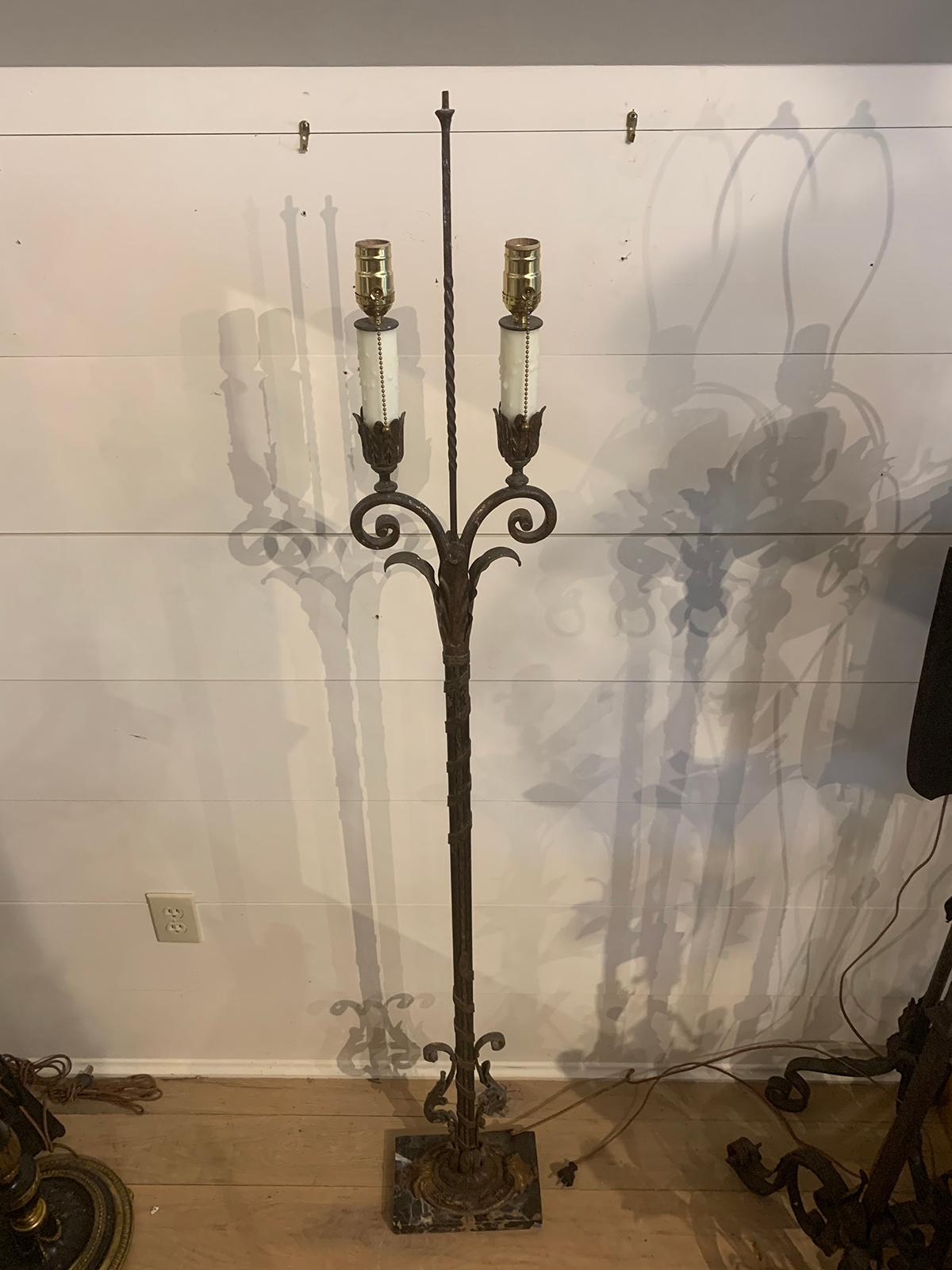 Early 20th Century Iron and Marble Two-Arm Floor Lamp In Good Condition For Sale In Atlanta, GA