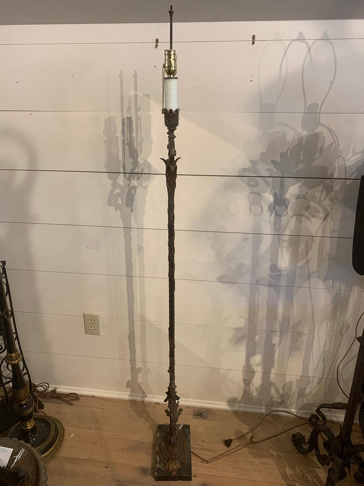 Early 20th Century Iron and Marble Two-Arm Floor Lamp For Sale 1