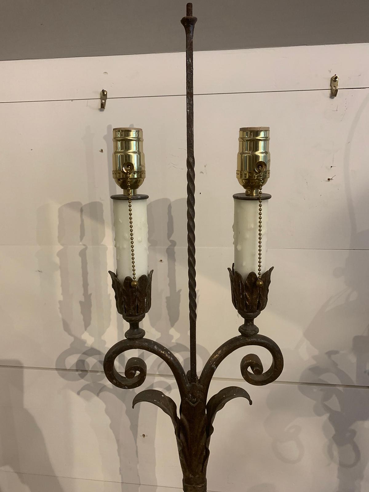 Early 20th Century Iron and Marble Two-Arm Floor Lamp For Sale 2