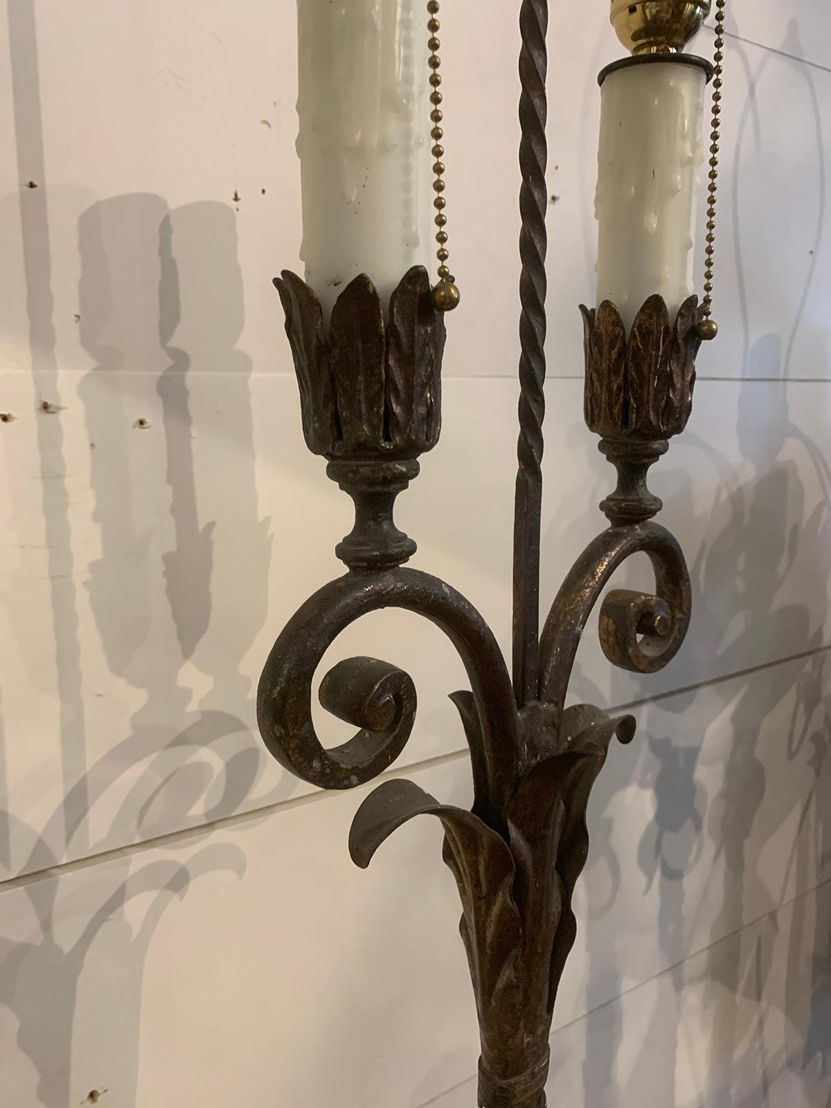 Early 20th Century Iron and Marble Two-Arm Floor Lamp For Sale 3