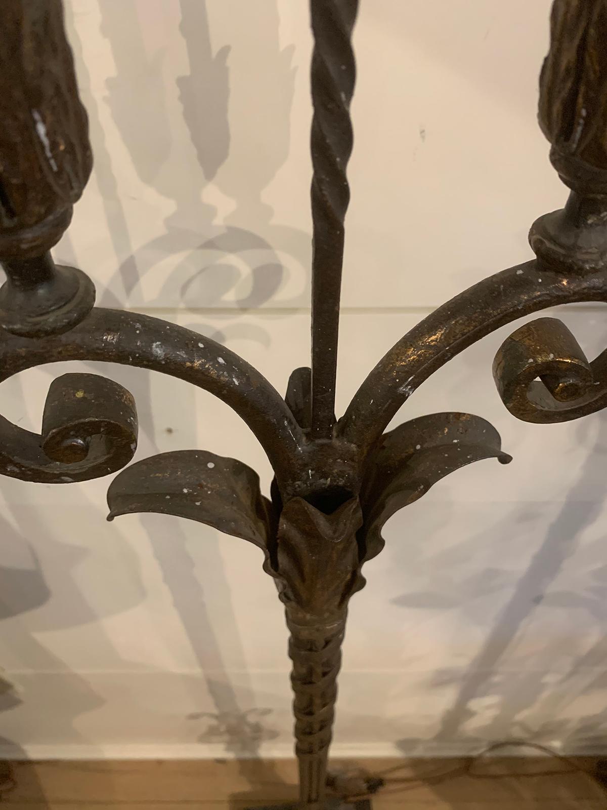 Early 20th Century Iron and Marble Two-Arm Floor Lamp For Sale 4