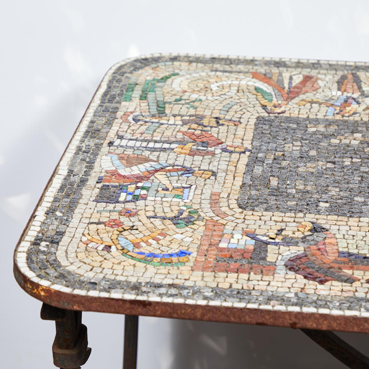 Early 20th Century Iron Table with Mosaic Stone Top from England For Sale 2