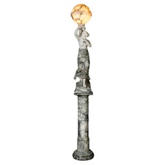 Early 20th Century Italian Alabaster Carved Figural Floor Standing Lamp