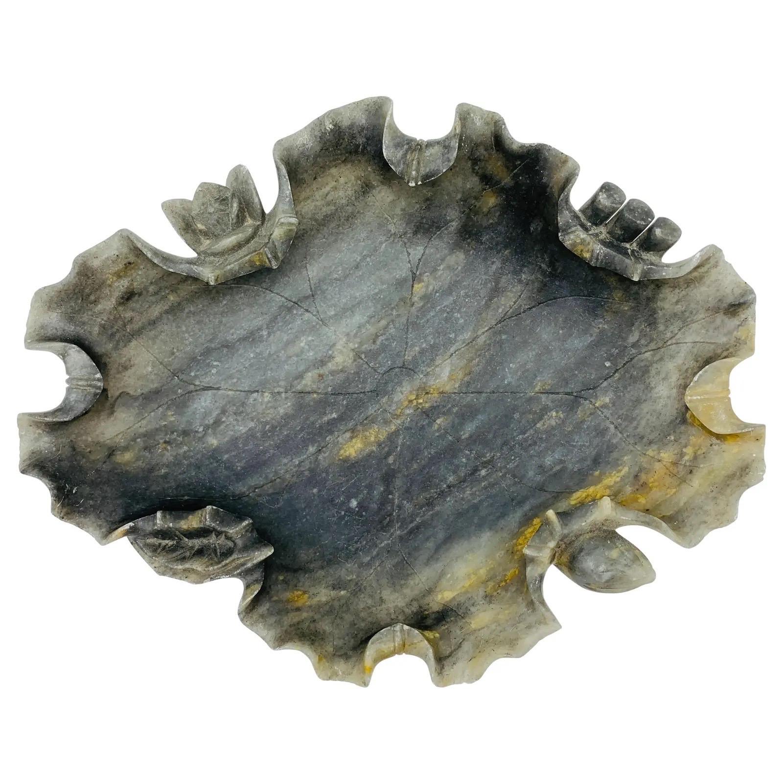 Early 20th Century Italian Alabaster Sculptural Lotus Leaf Dish For Sale