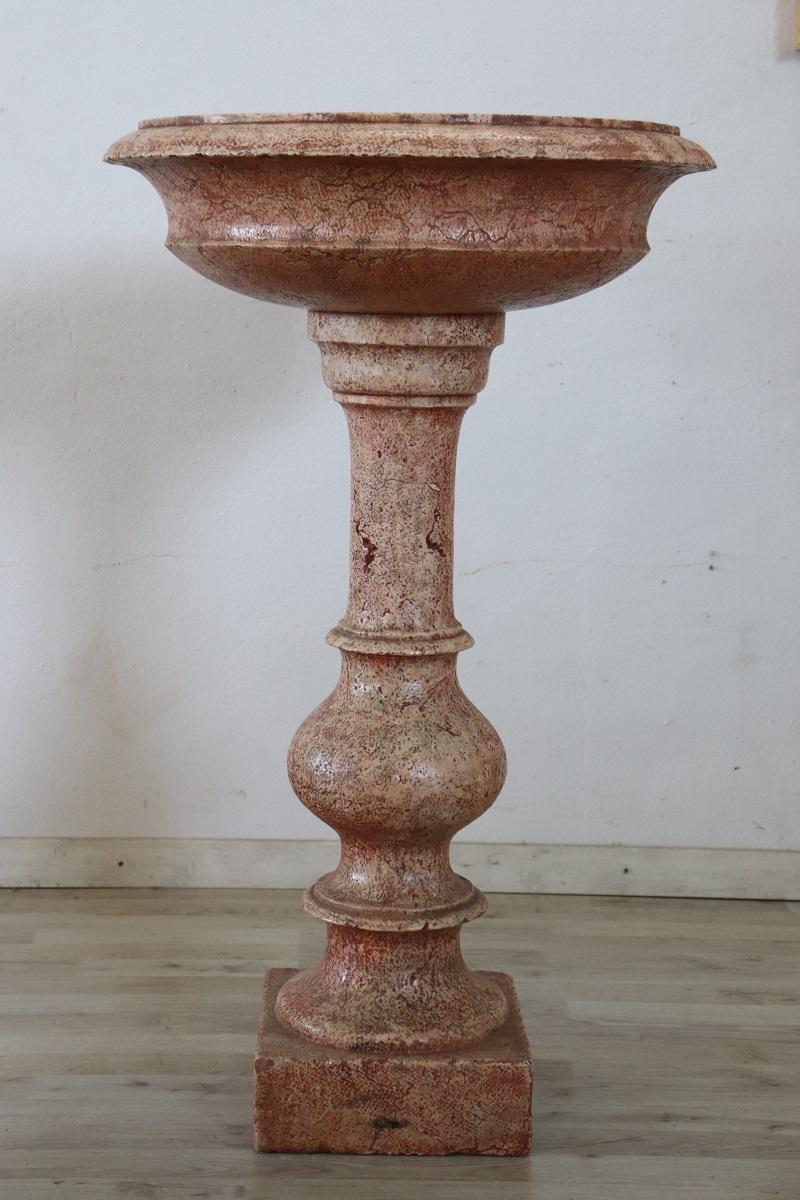 Hand-Carved Early 20th Century Italian Antique Hand Carved Stone Tub Holy Water Font For Sale