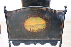 Early 20th Century Italian Antique Iron Large Single Bed with Hand Paintings