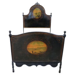 Early 20th Century Italian Antique Iron Large Single Bed with Hand Paintings