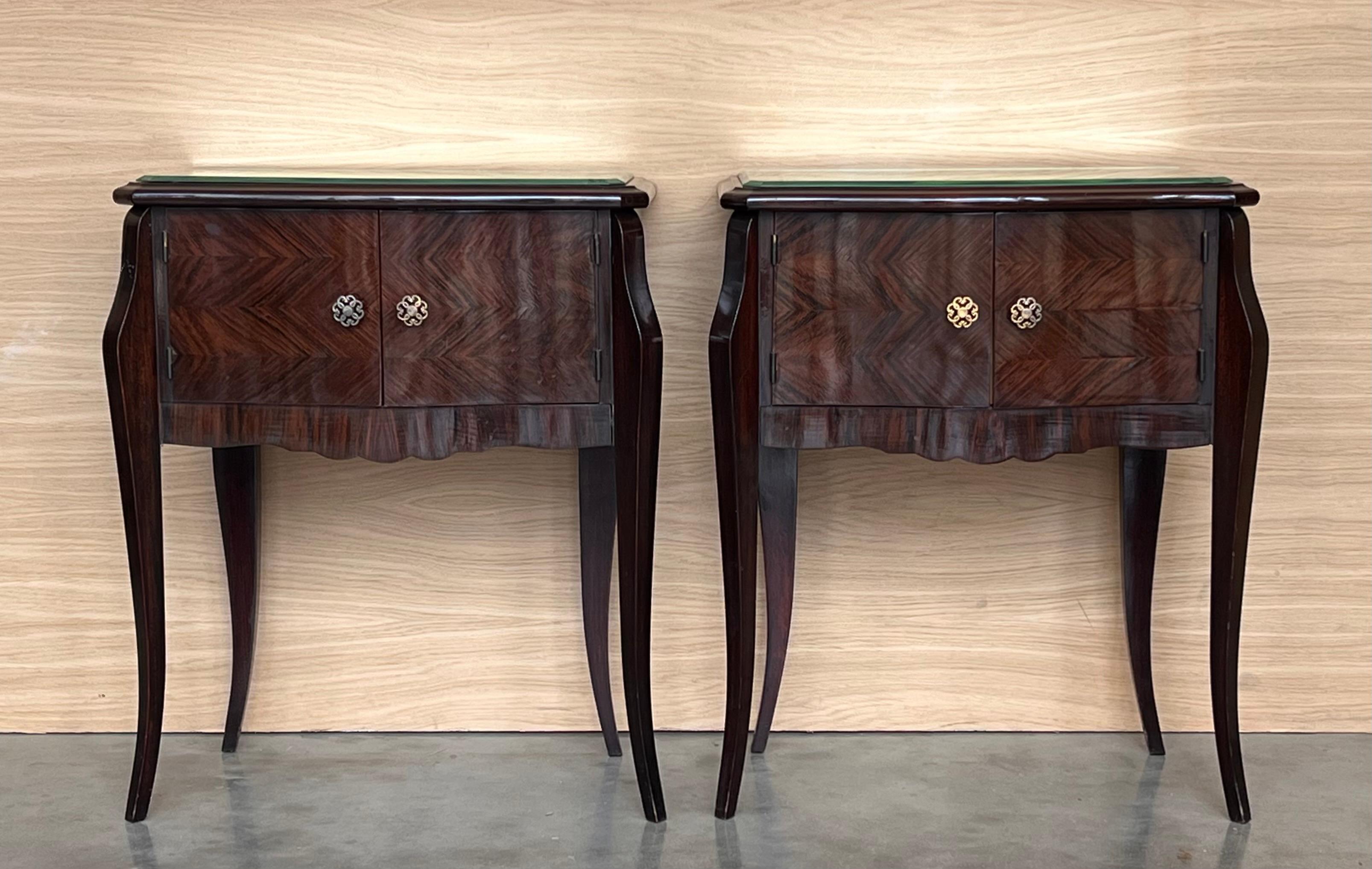 Bronze Early 20th Century Italian Art Deco Pair of Bedside Tables in Mahogany For Sale
