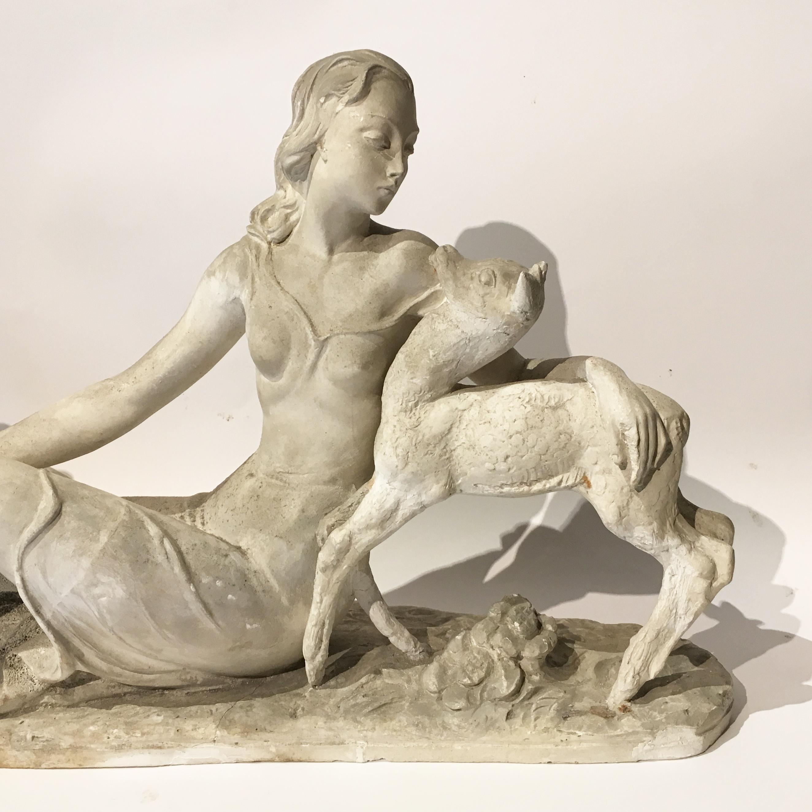Early 20th Century Italian Art Deco Plaster Sculpture by Mario Bandini For Sale 1