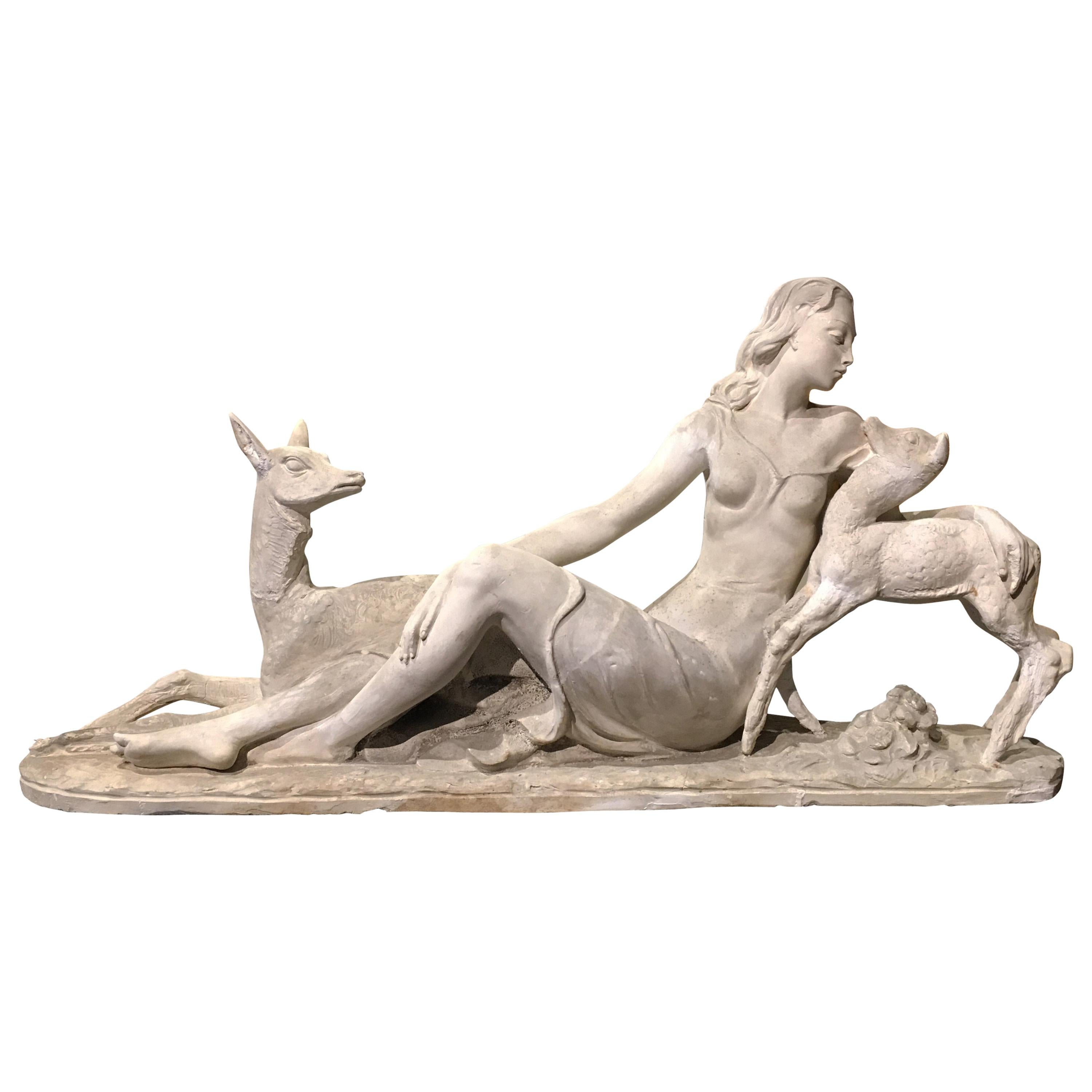 Early 20th Century Italian Art Deco Plaster Sculpture by Mario Bandini For Sale