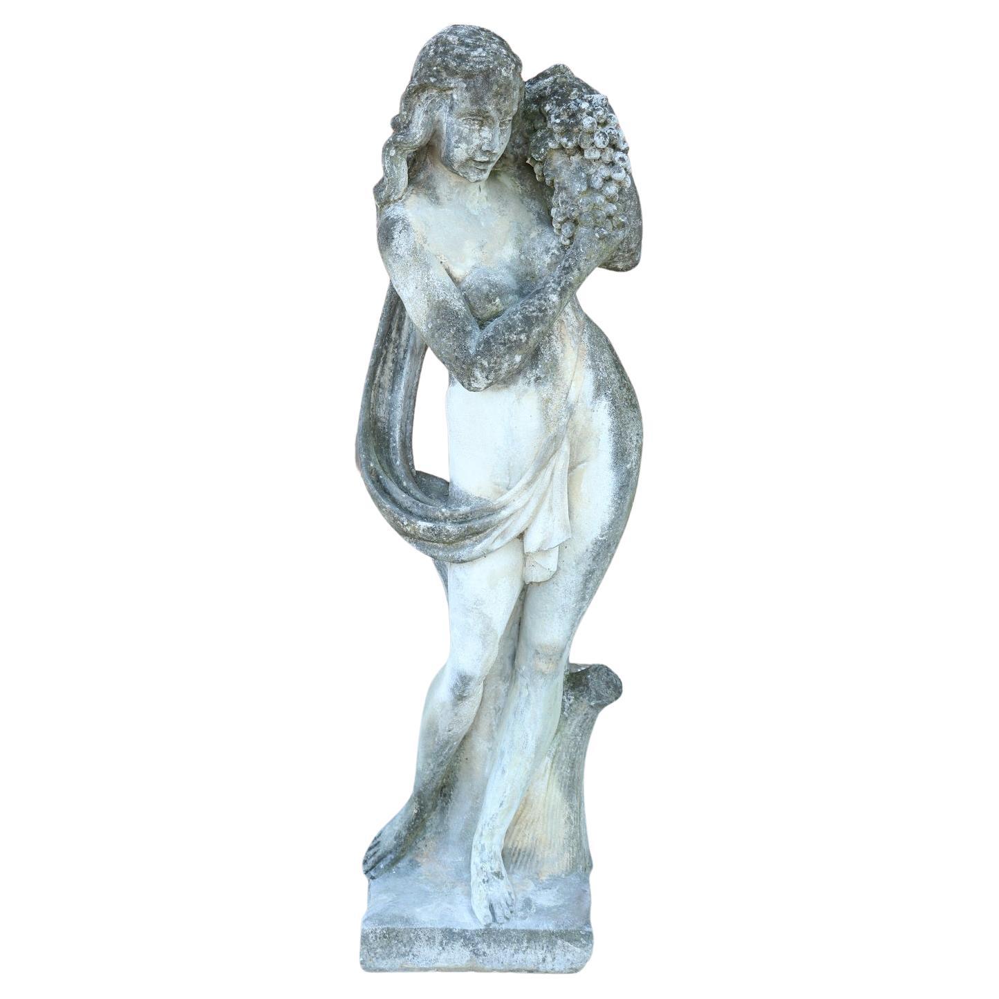 Early 20th Century Italian Art Nouveau Large Garden Statue "the Autumn" For Sale