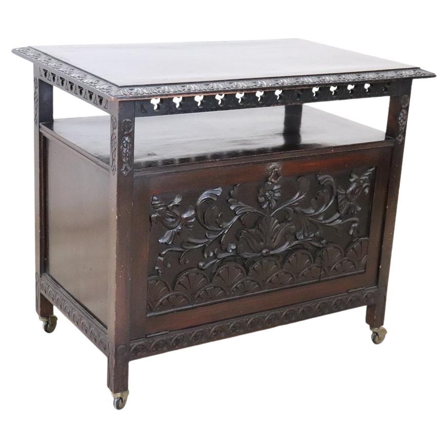Carro de bar italiano de principios del siglo XX con ruedas en madera de haya
