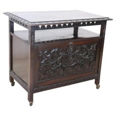 Early 20th century Italian Bar Cart on Wheels in Beech Wood