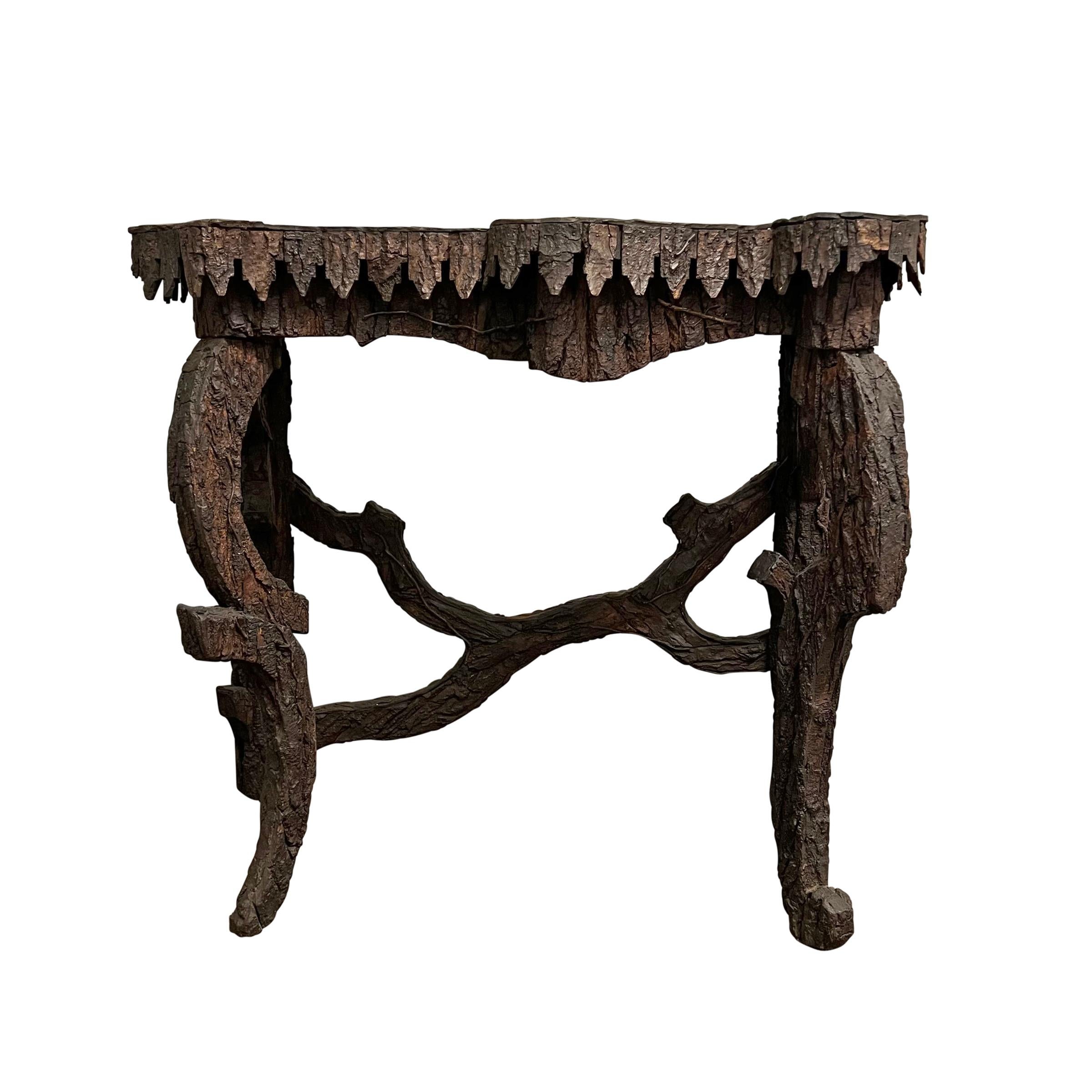 Rustic Early 20th Century Italian Bark Console Table from a Tyrolean Chalet