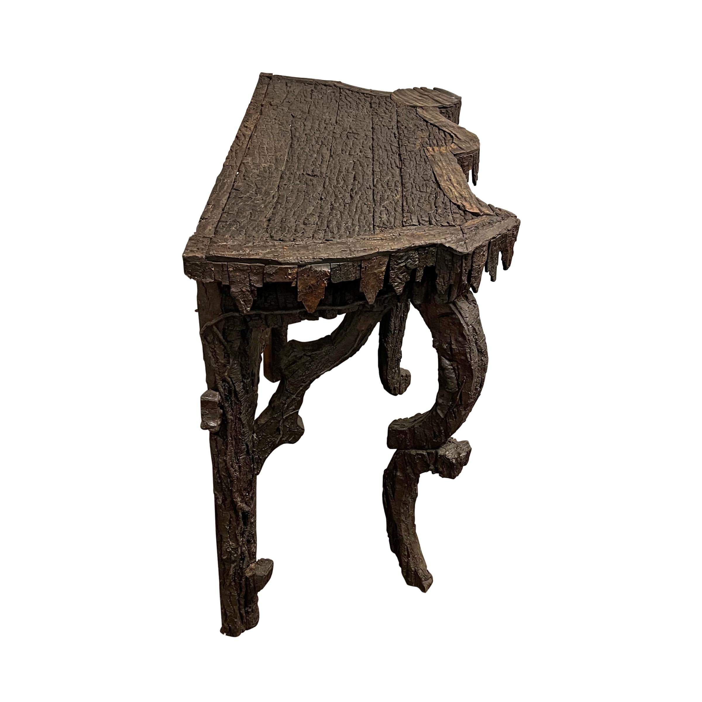 Wood Early 20th Century Italian Bark Console Table from a Tyrolean Chalet