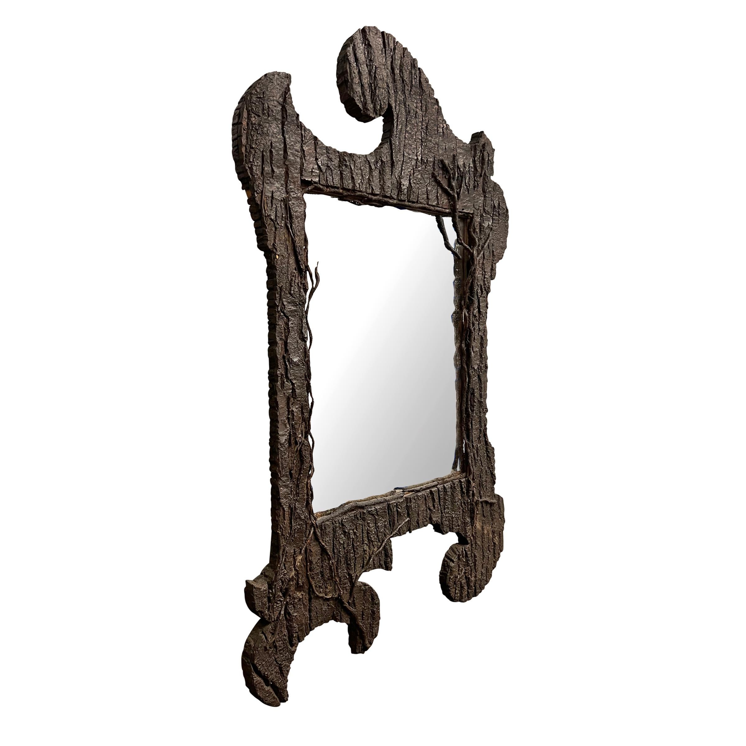 Rustic Early 20th Century Italian Bark Framed Mirror from a Tyrolean Chalet