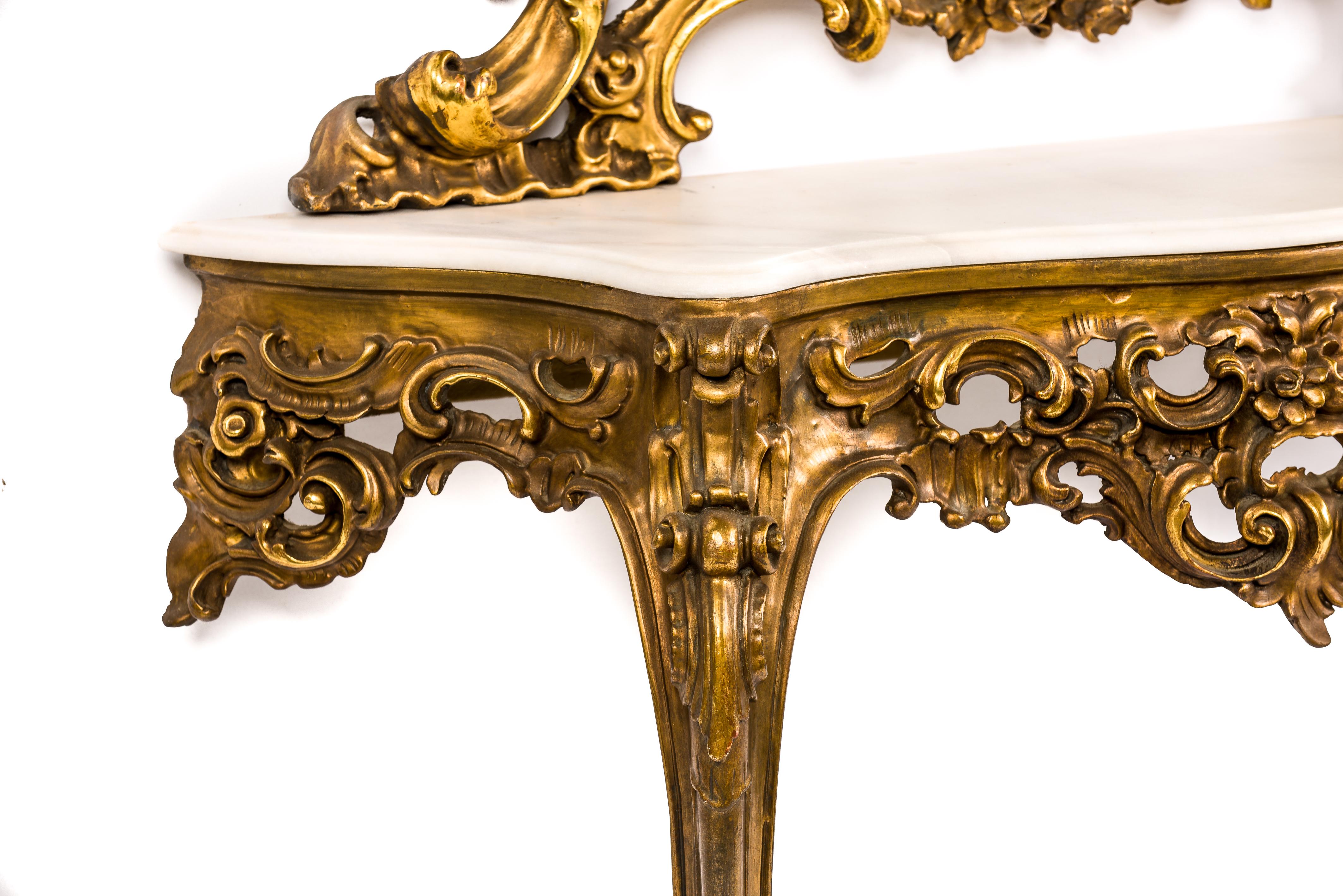 Early 20th Century Italian Baroque Carved Giltwood Console Table with Mirror For Sale 5
