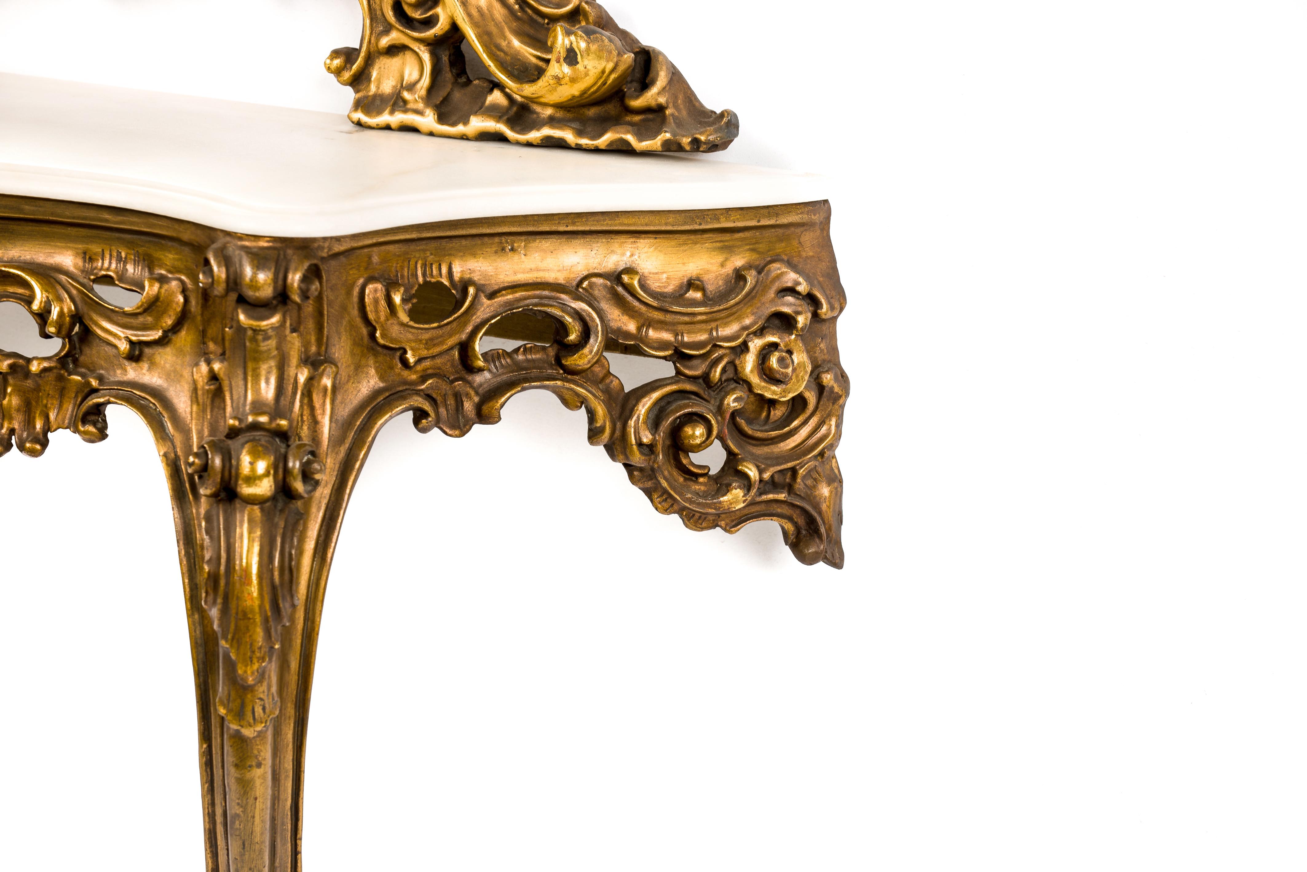 Early 20th Century Italian Baroque Carved Giltwood Console Table with Mirror For Sale 9