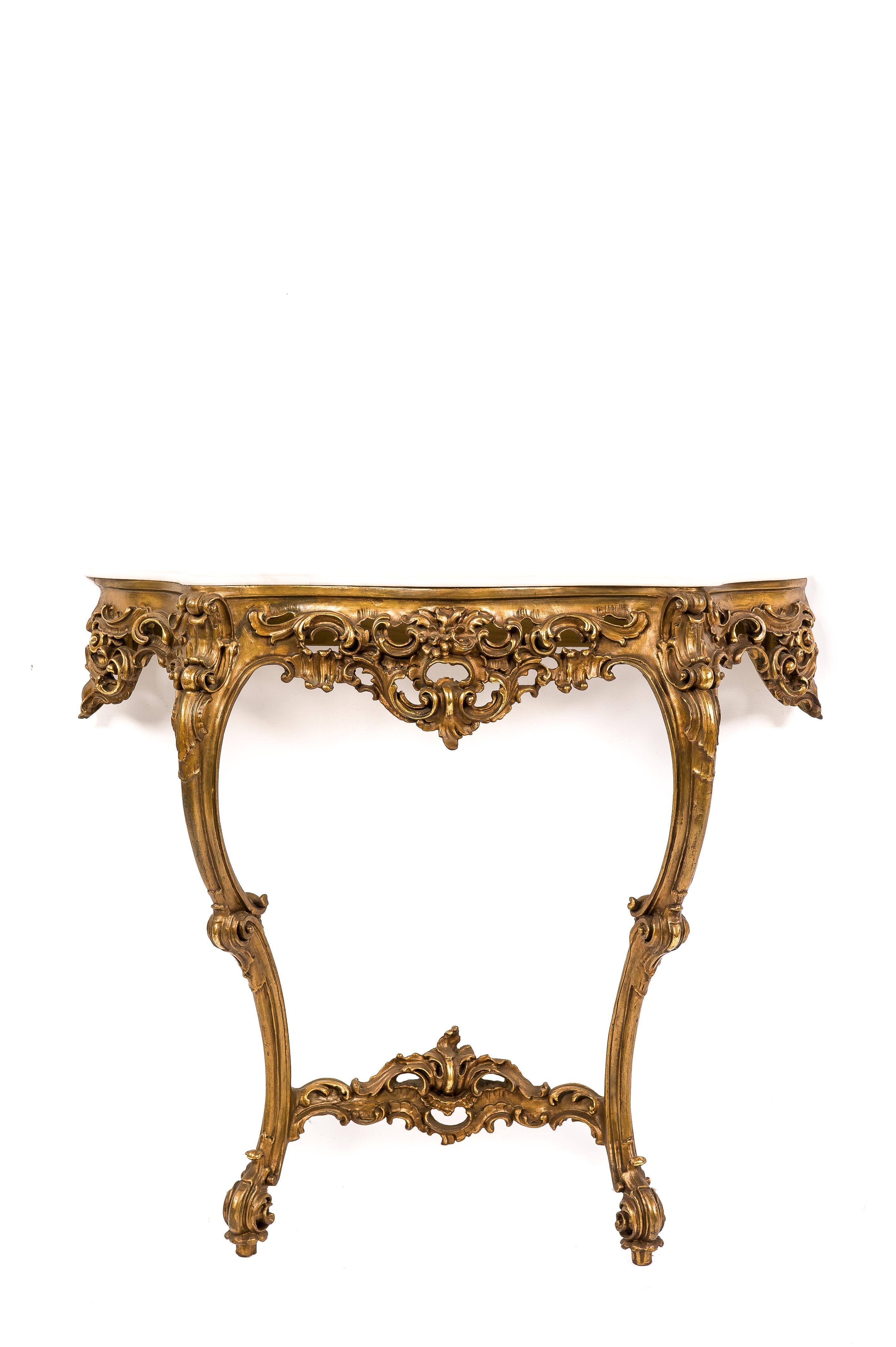 Early 20th Century Italian Baroque Carved Giltwood Console Table with Mirror For Sale 12