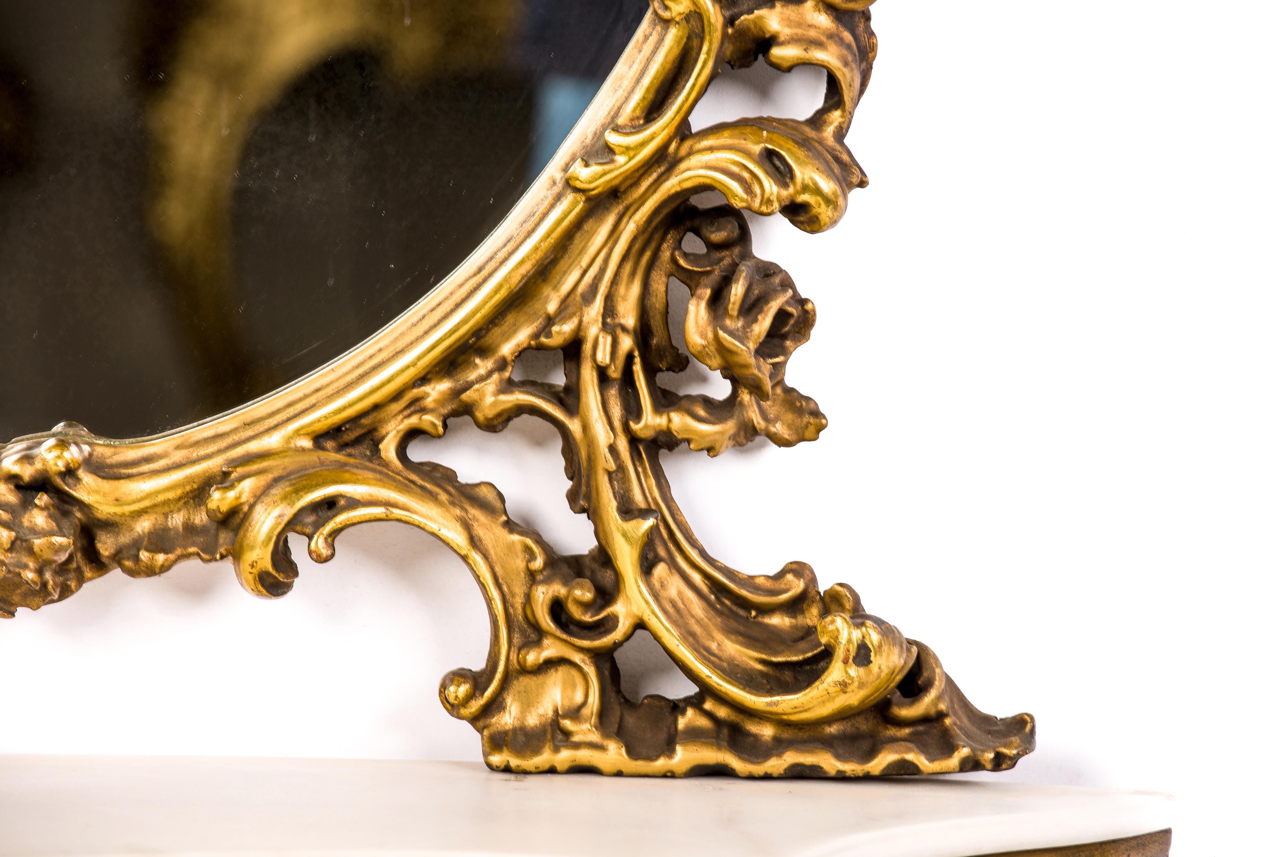 Frühes 20. Jahrhundert Italienischer Barock Konsolentisch aus geschnitztem Giltwood mit Spiegel im Zustand „Gut“ im Angebot in Casteren, NL