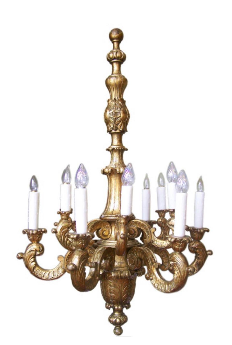 Lustre baroque italien en bois doré du début du XXe siècle en vente 1