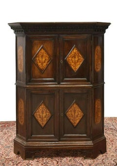 Early 20th Century Italian Baroque Marquetry Inlaid Corner Cabinet