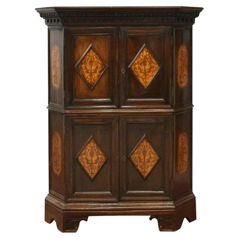 Early 20th Century Italian Baroque Marquetry Inlaid Corner Cabinet
