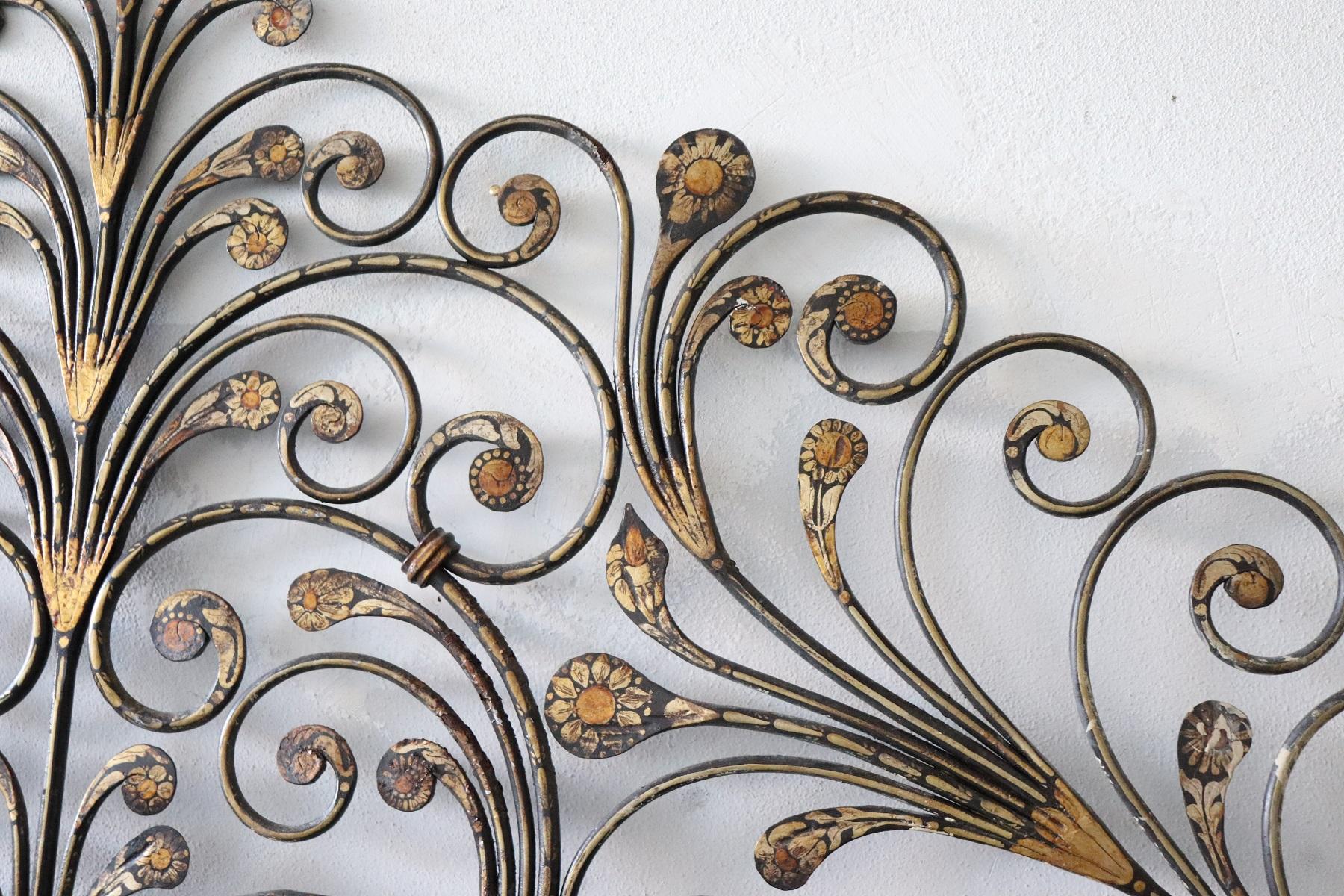 Louis XIV Early 20th Century Italian Baroque Style Gilded Wrought Iron Headboard