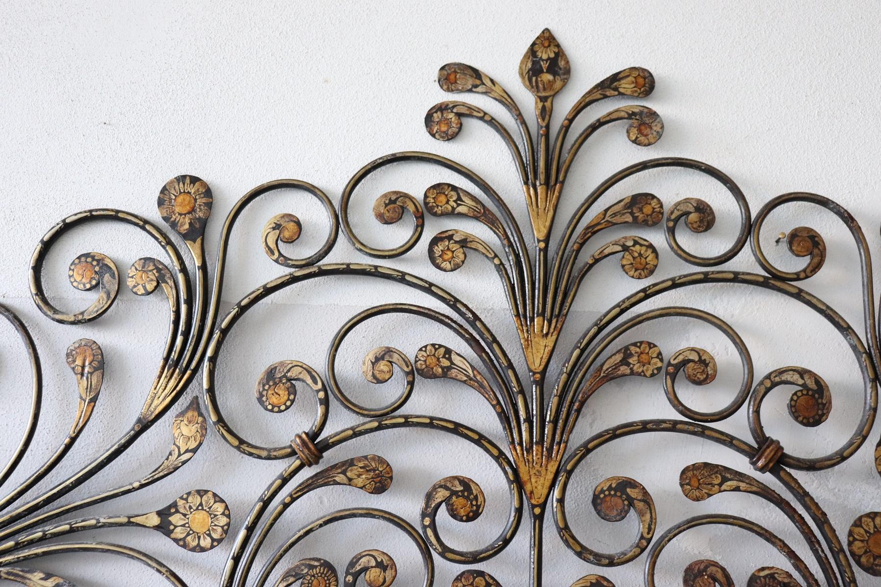 Gilt Early 20th Century Italian Baroque Style Gilded Wrought Iron Headboard