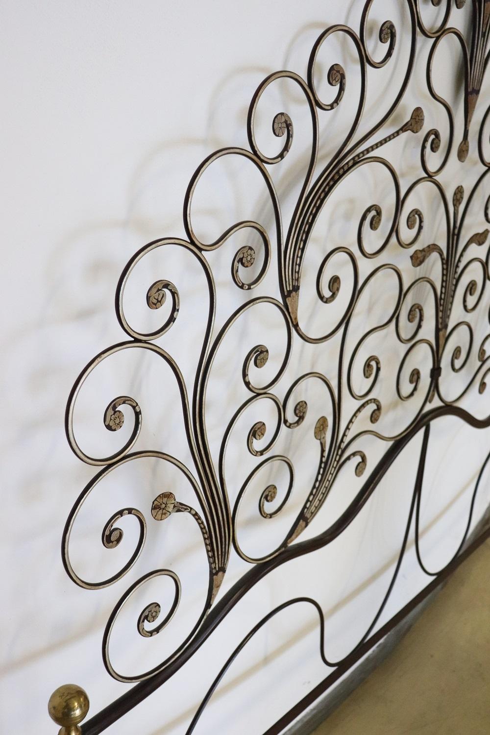 Mid-20th Century Early 20th Century Italian Baroque Style Gilded Wrought Iron Headboard
