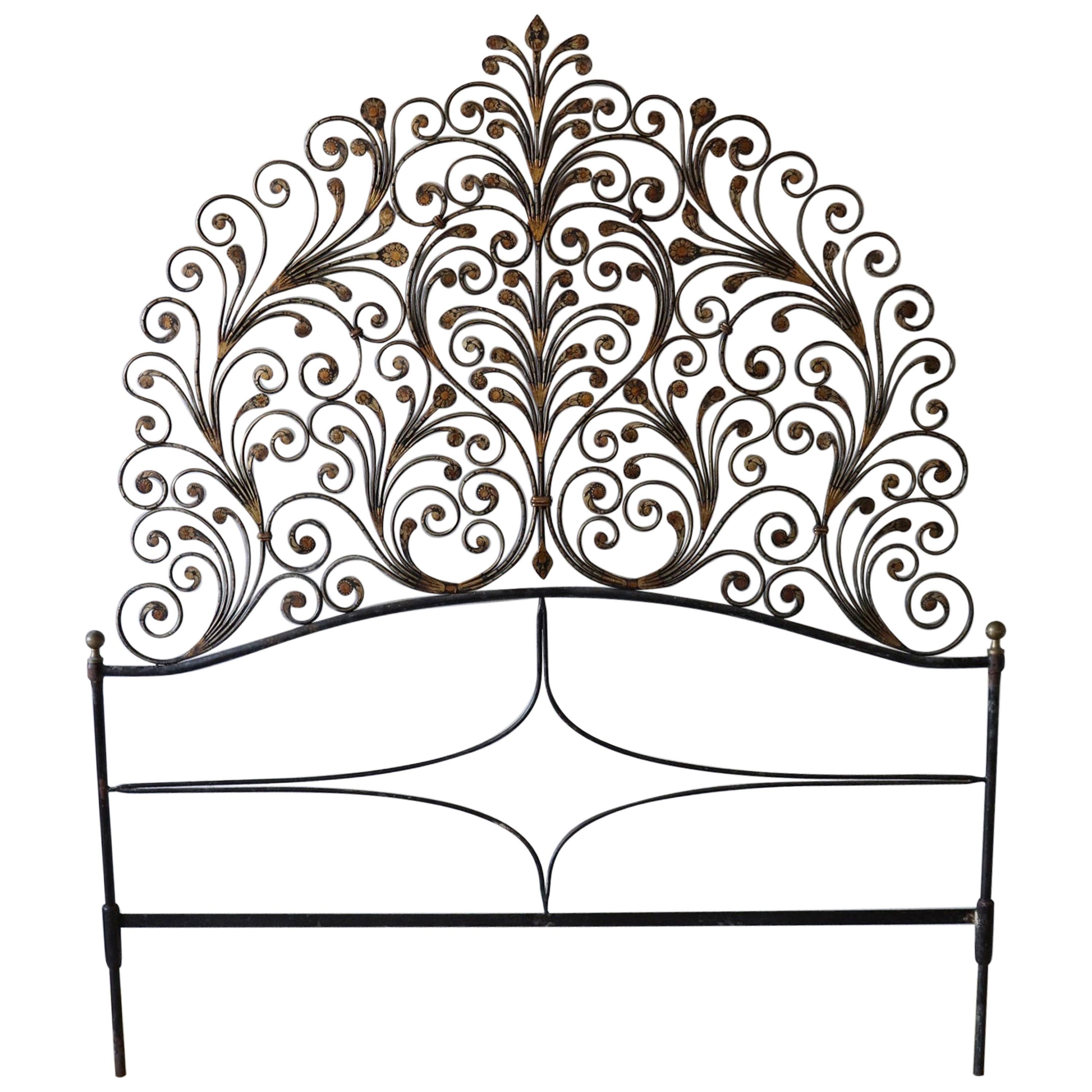 Early 20th Century Italian Baroque Style Gilded Wrought Iron Headboard