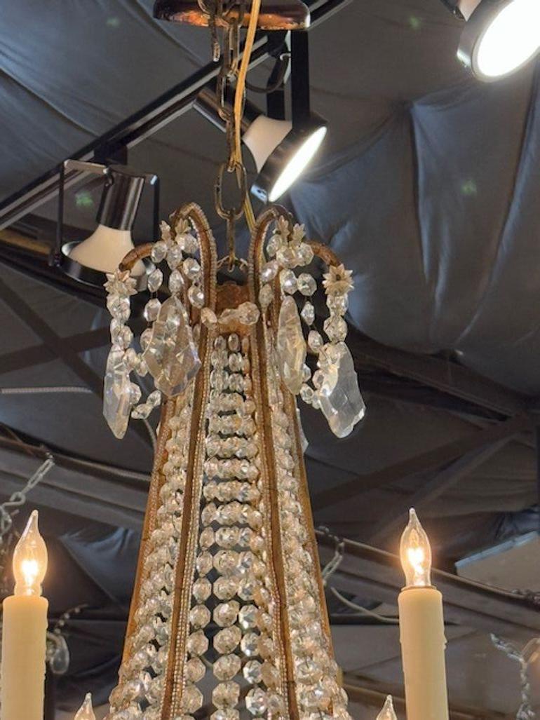 Lustre italien du début du 20e siècle en forme de panier et en cristal perlé Bon état - En vente à Dallas, TX