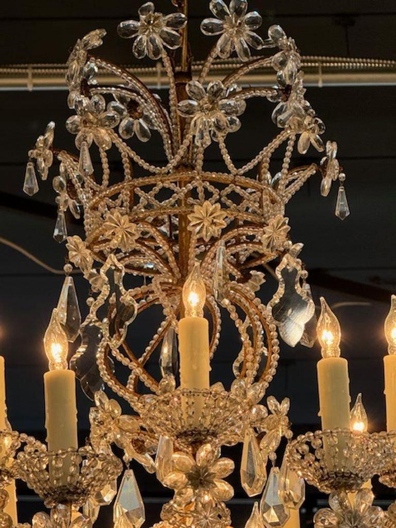 Italiano Lampadario di cristallo e perline italiano dei primi del Novecento in vendita