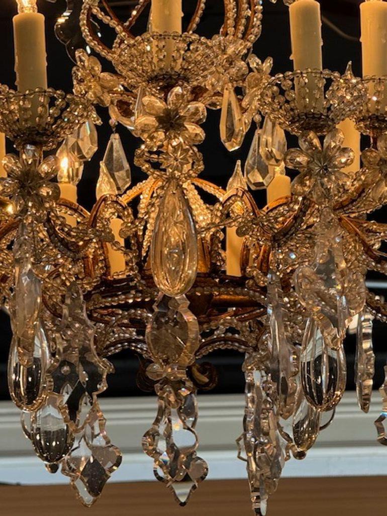 XX secolo Lampadario di cristallo e perline italiano dei primi del Novecento in vendita