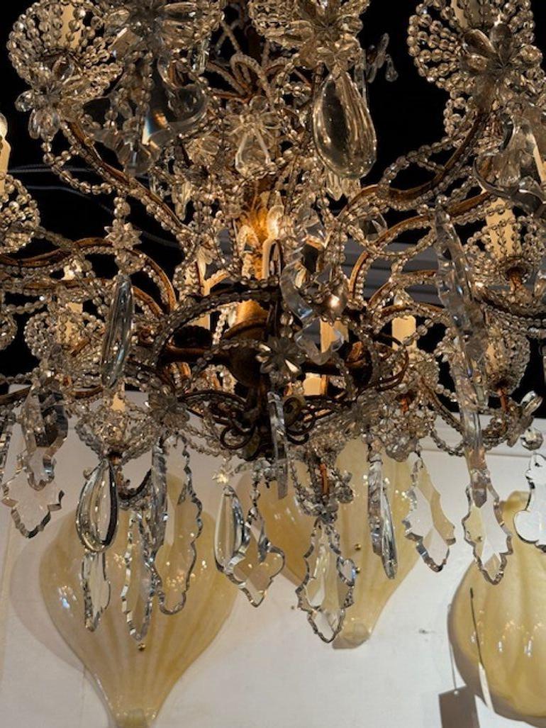 Metallo Lampadario di cristallo e perline italiano dei primi del Novecento in vendita
