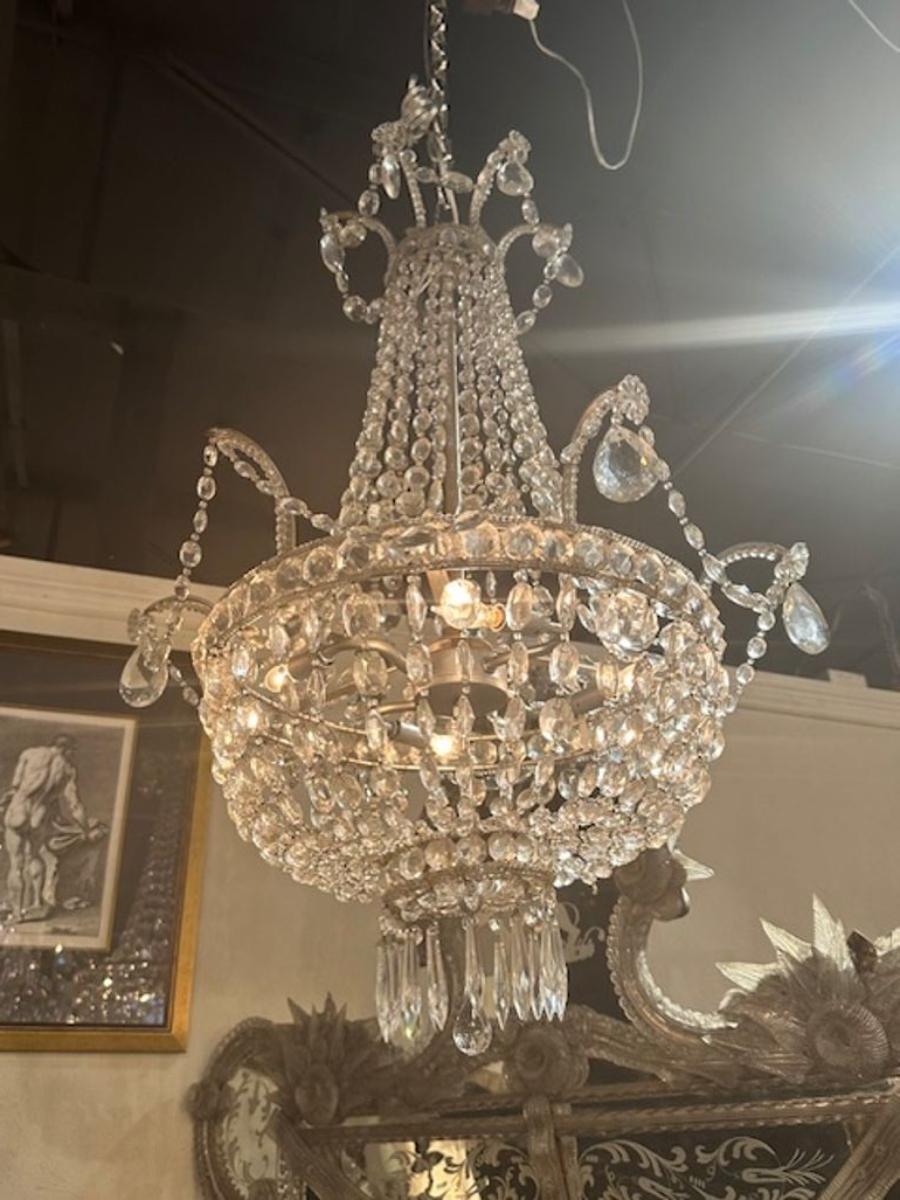 20ième siècle Lustre italien en cristal perlé du début du 20e siècle en vente