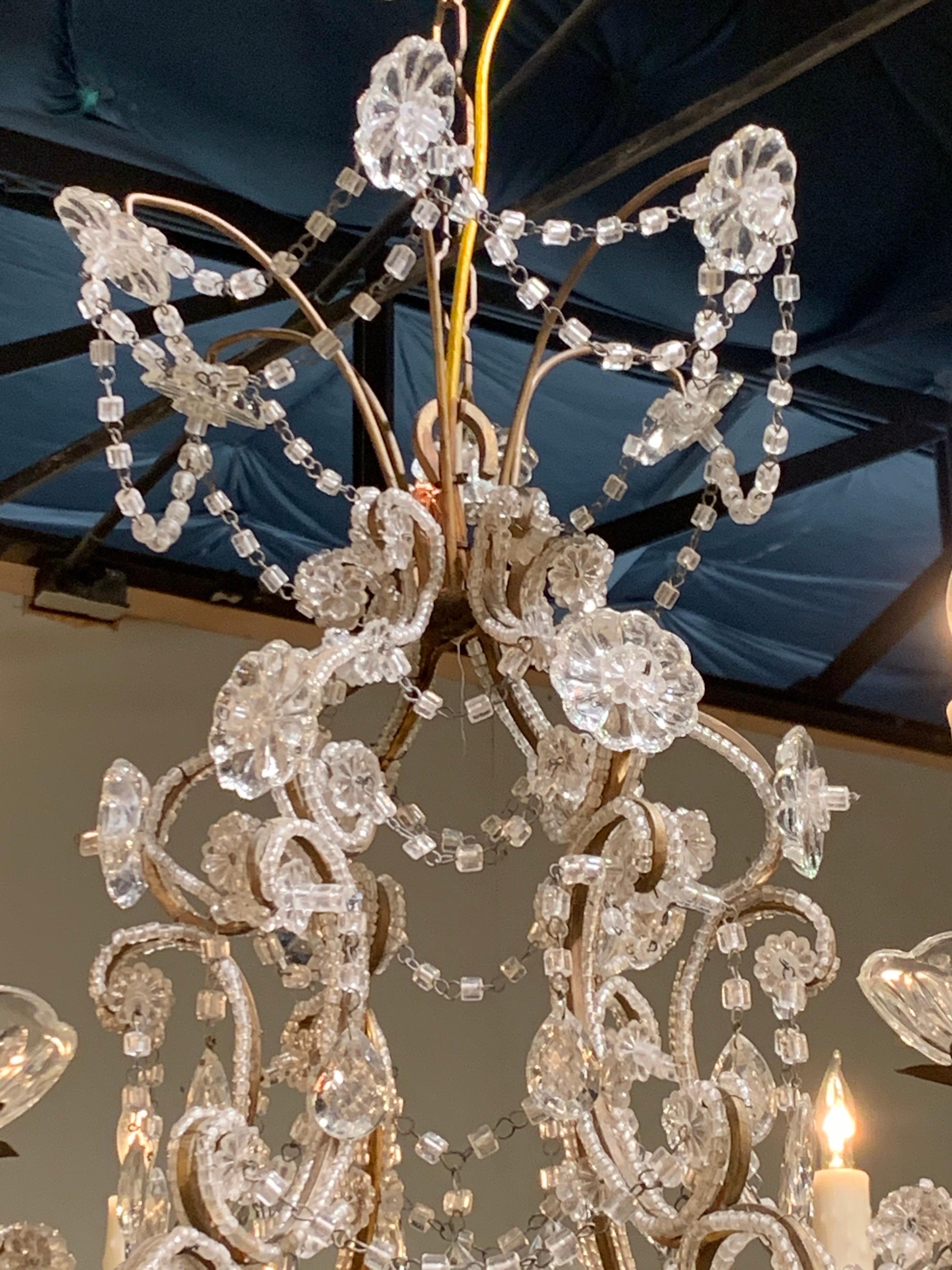 Early 20th Century Italian Beaded Crystal Chandelier In Good Condition In Dallas, TX