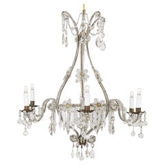 Early 20th Century Italian Beaded Crystal Flower Chandelier with Gilt Buttons