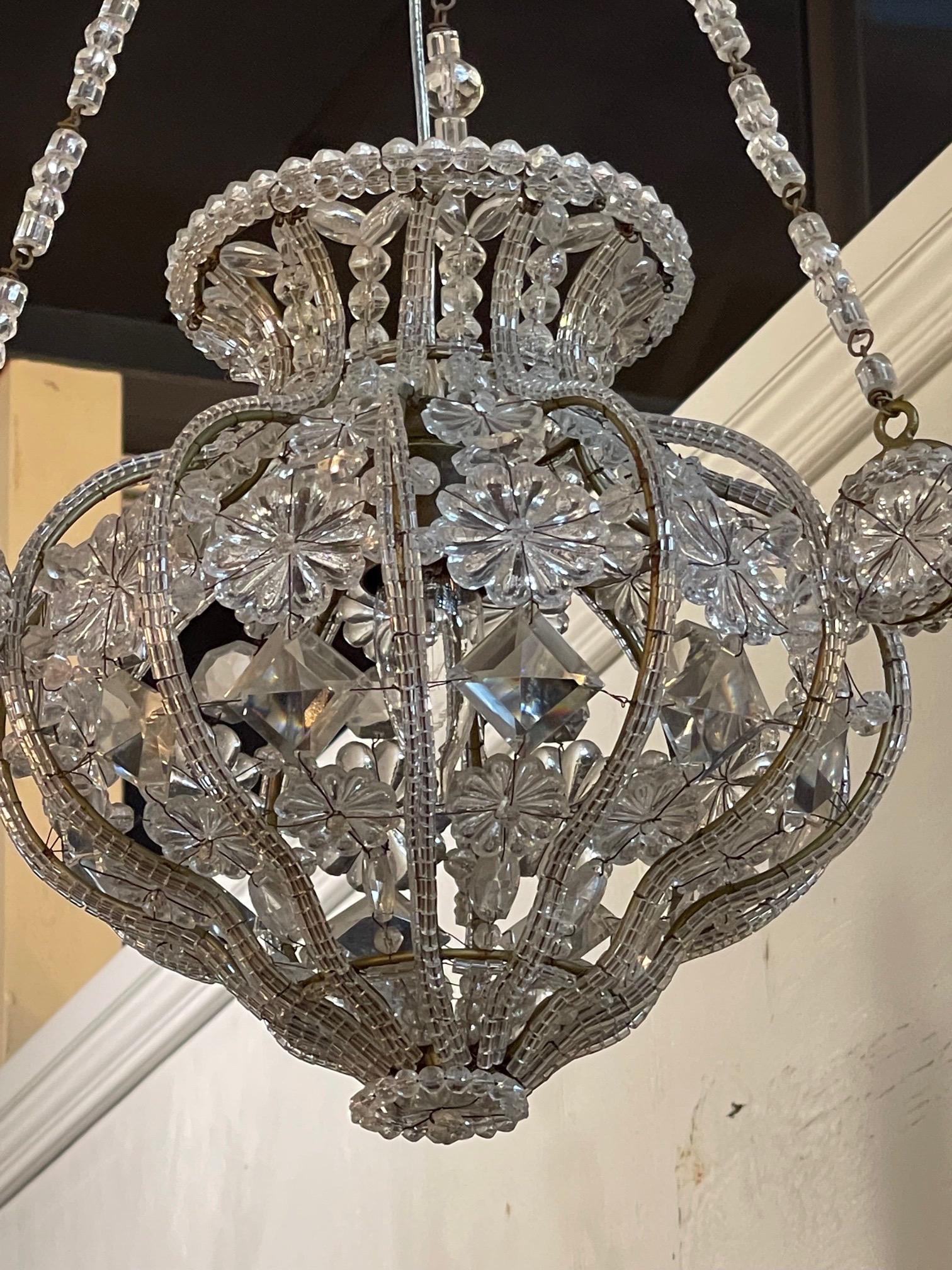 Early 20th Century Italian Beaded Crystal Single Light Pendant In Good Condition In Dallas, TX