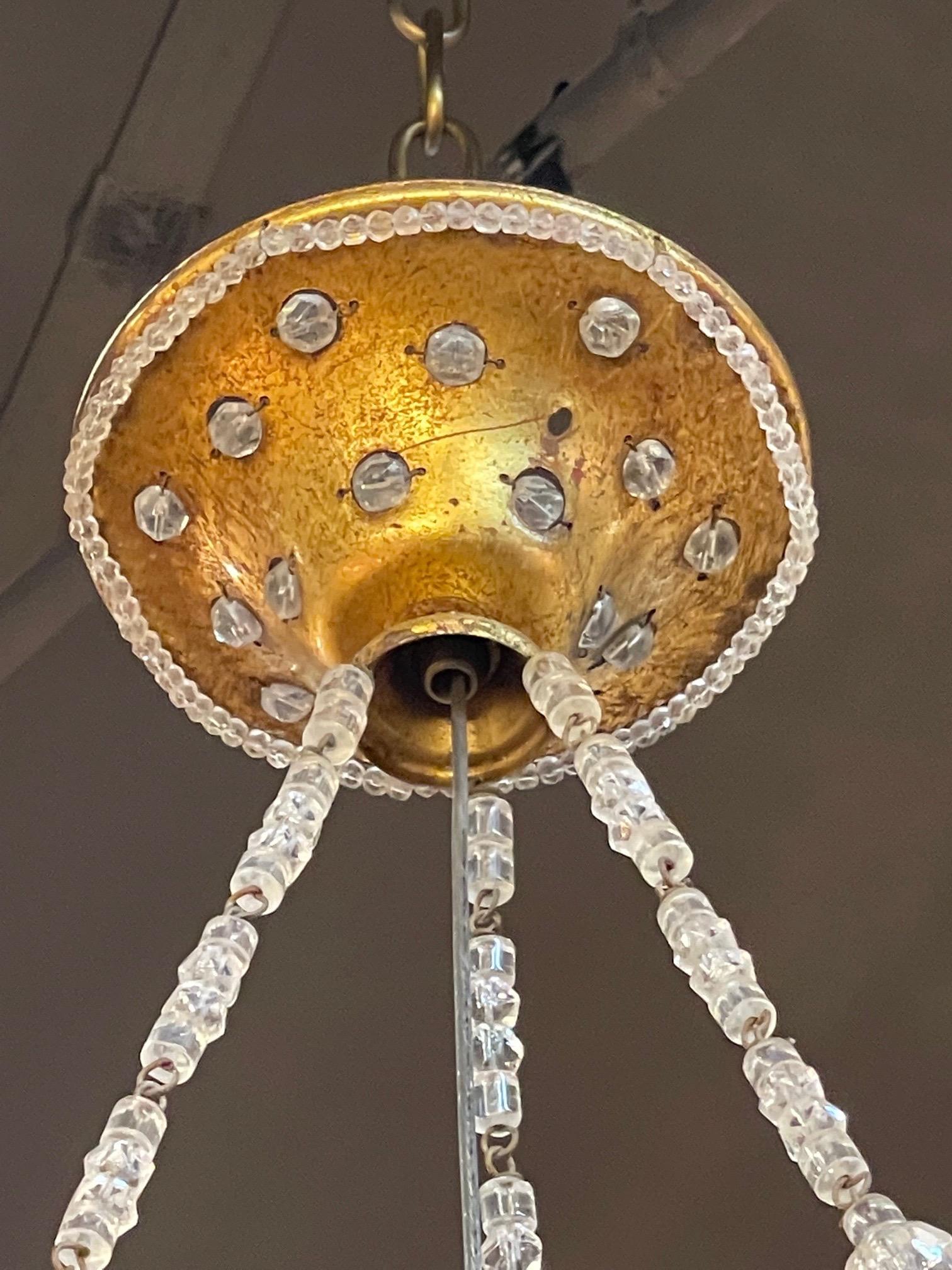 Early 20th Century Italian Beaded Crystal Single Light Pendant 1