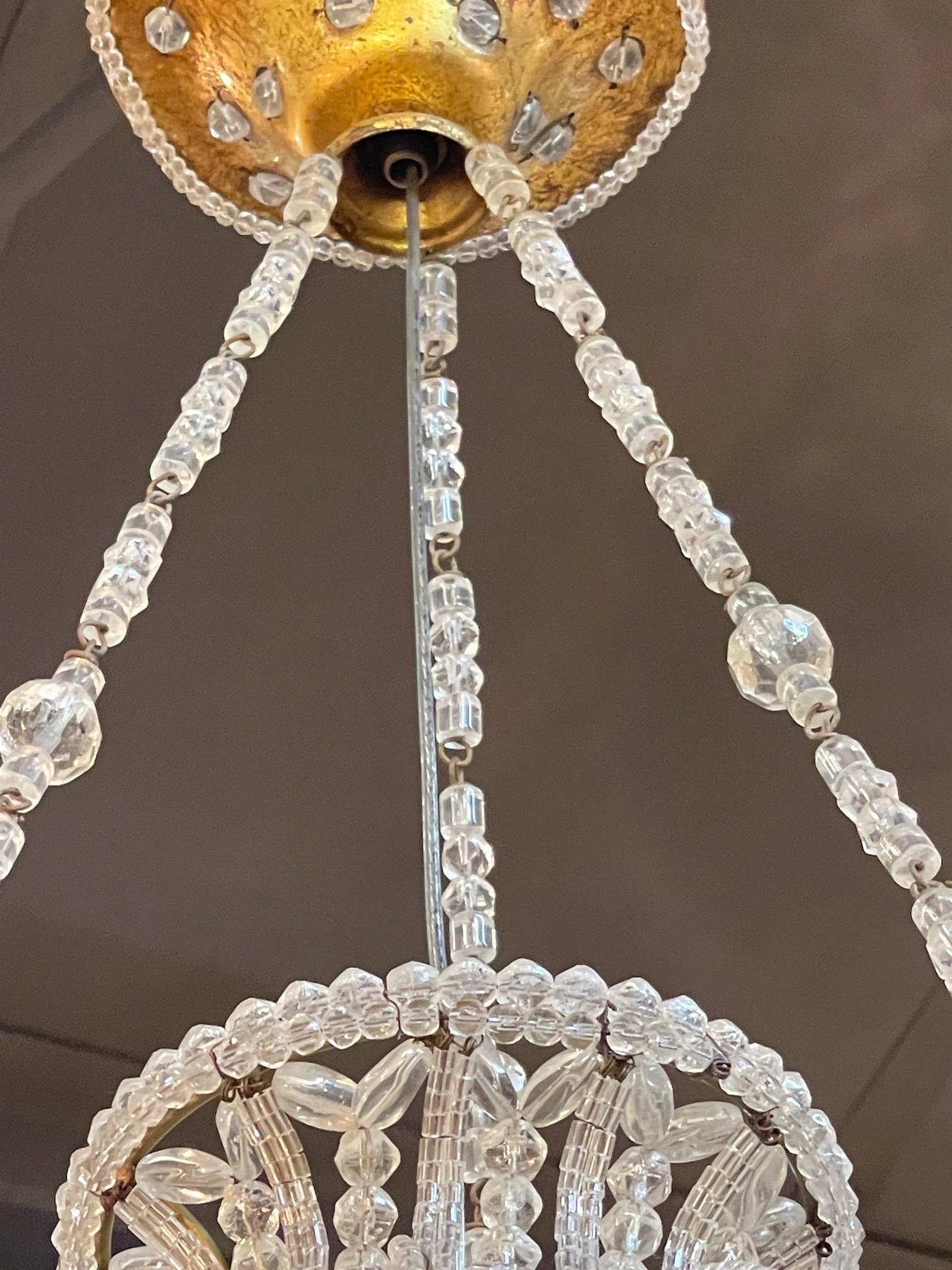 Early 20th Century Italian Beaded Crystal Single Light Pendant 2