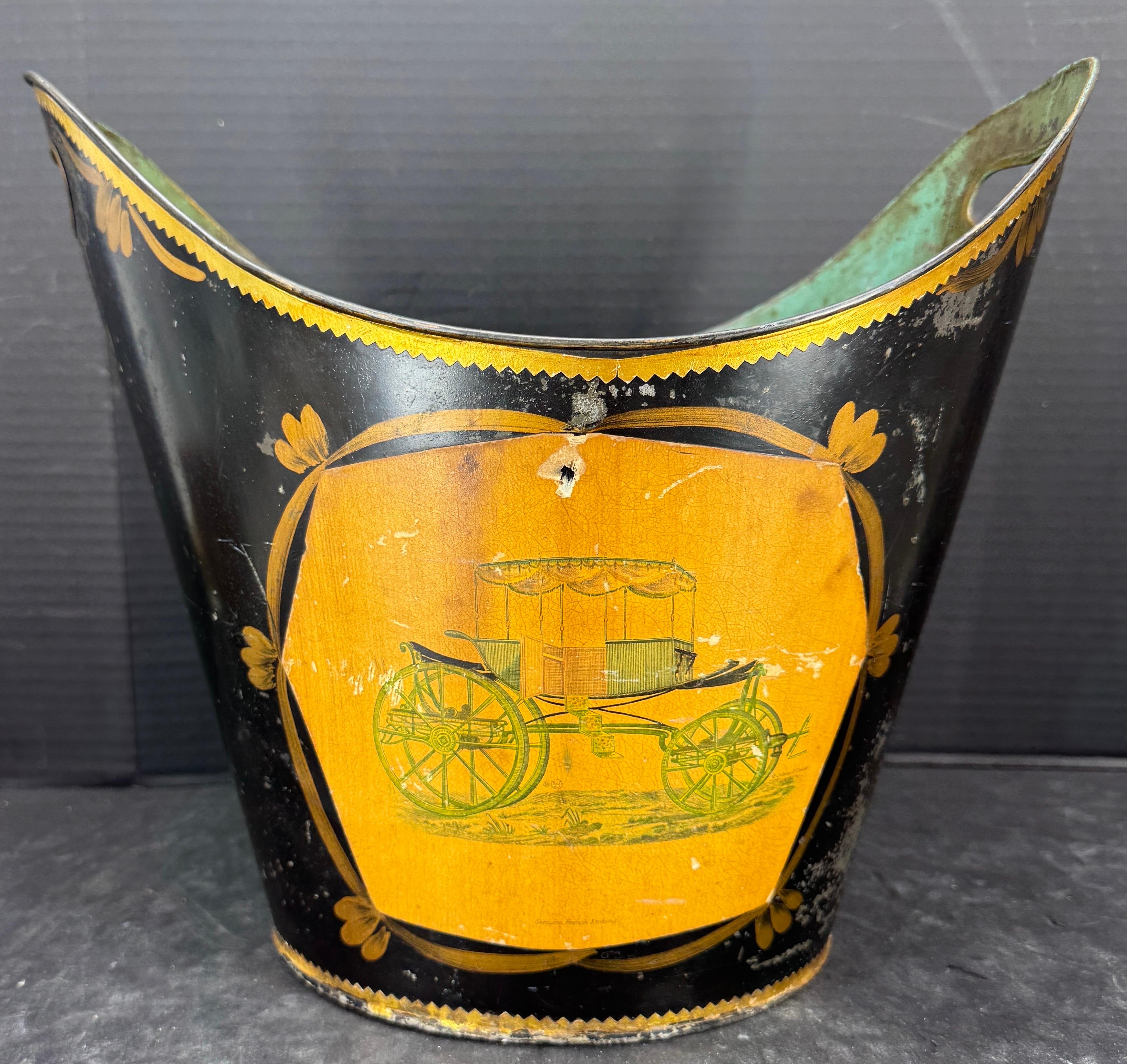 Stile impero Secchiello in toleware nero dei primi del '900 italiano Contenitore per cestino in vendita