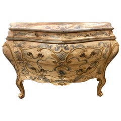 Early 20th Century Italian Bombe' Shaped and Painted Commode