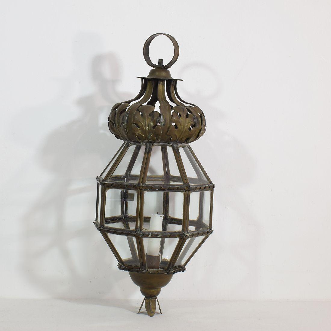 Glass Early 20th Century Italian Brass Lantern