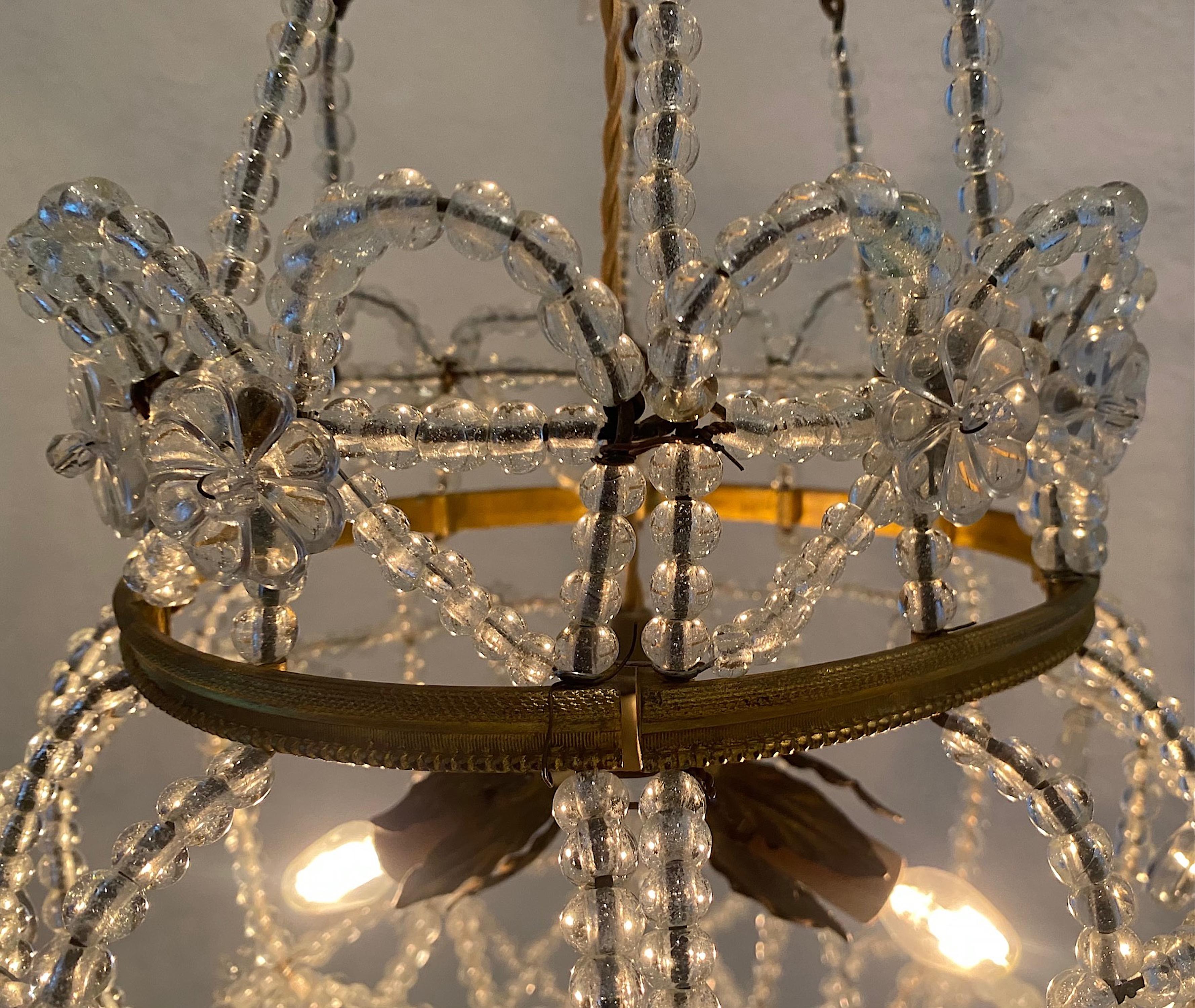 Early 20th Century Italian Bronze and Crystal Chandelier. For Sale 6