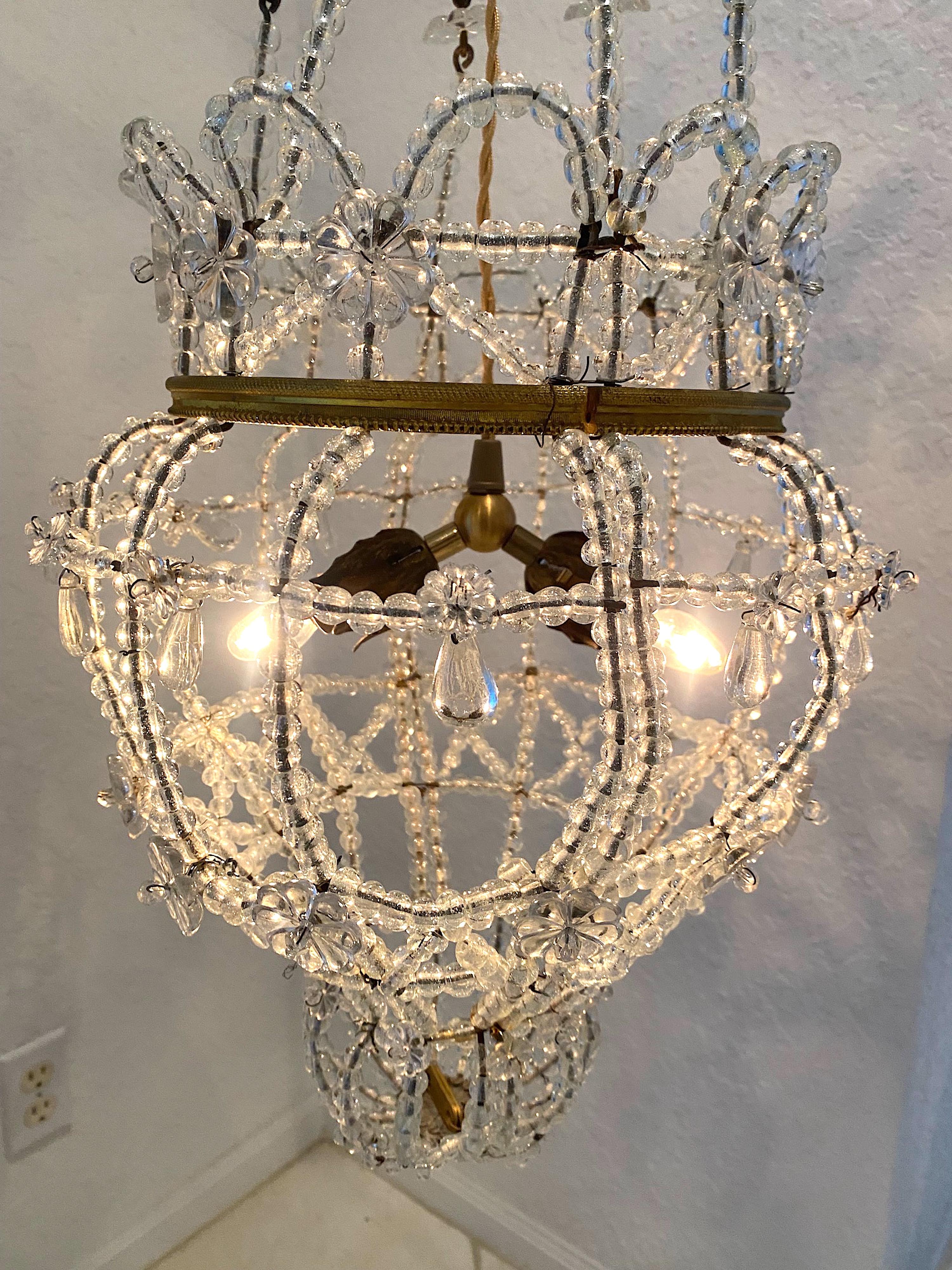 Early 20th Century Italian Bronze and Crystal Chandelier. For Sale 7