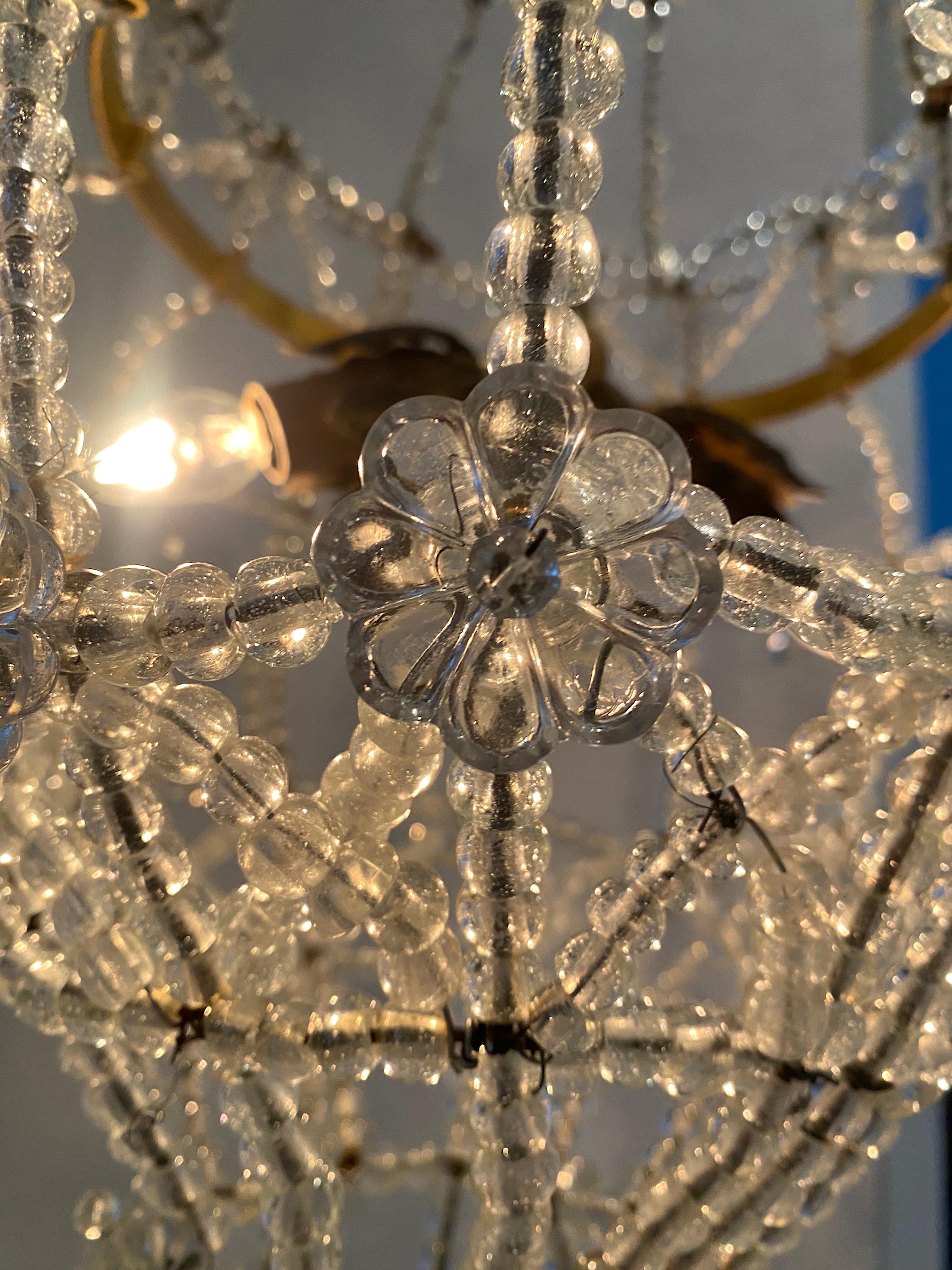 Early 20th Century Italian Bronze and Crystal Chandelier. For Sale 10