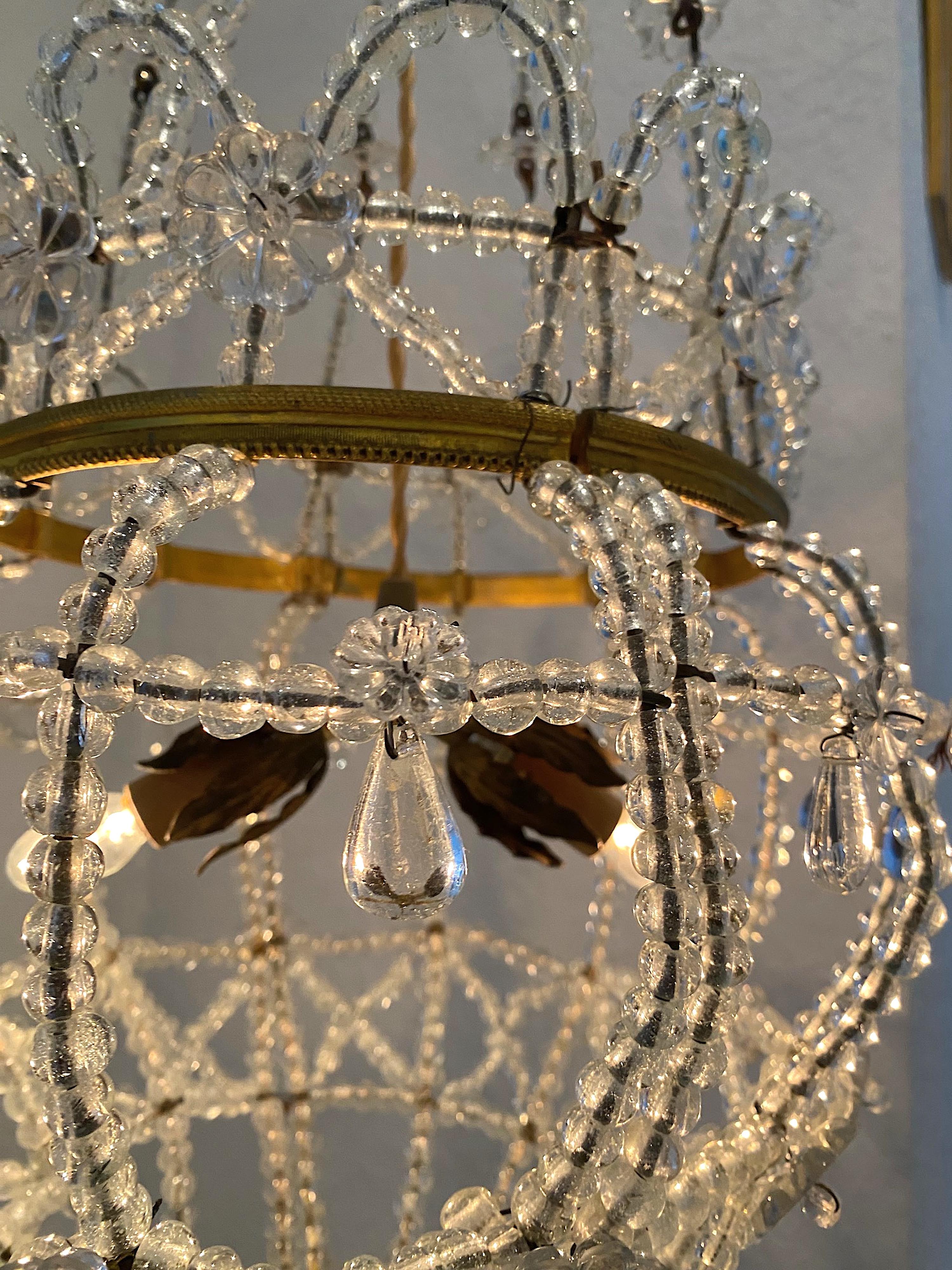Early 20th Century Italian Bronze and Crystal Chandelier. For Sale 11