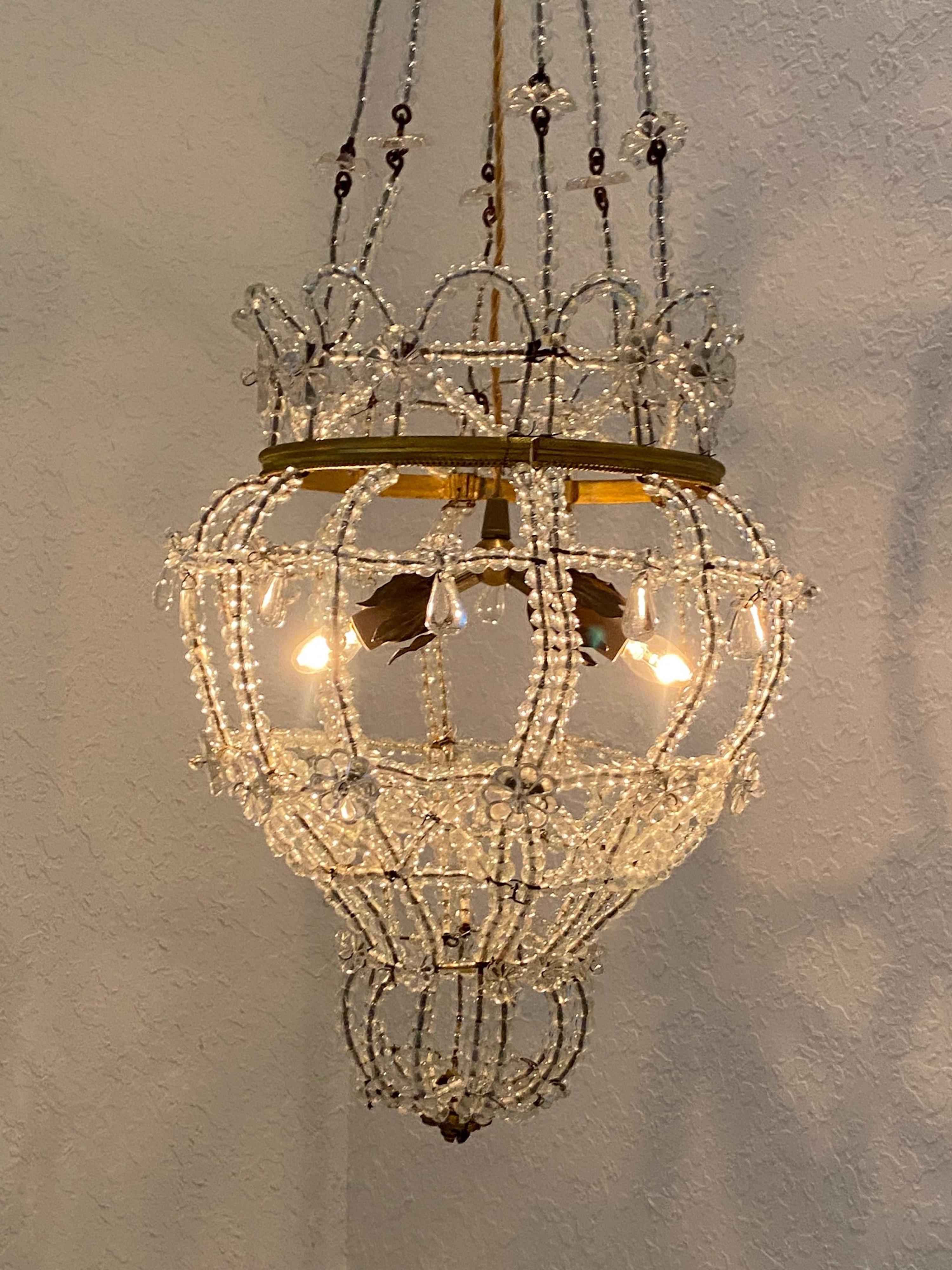 Early 20th Century Italian Bronze and Crystal Chandelier. For Sale 1