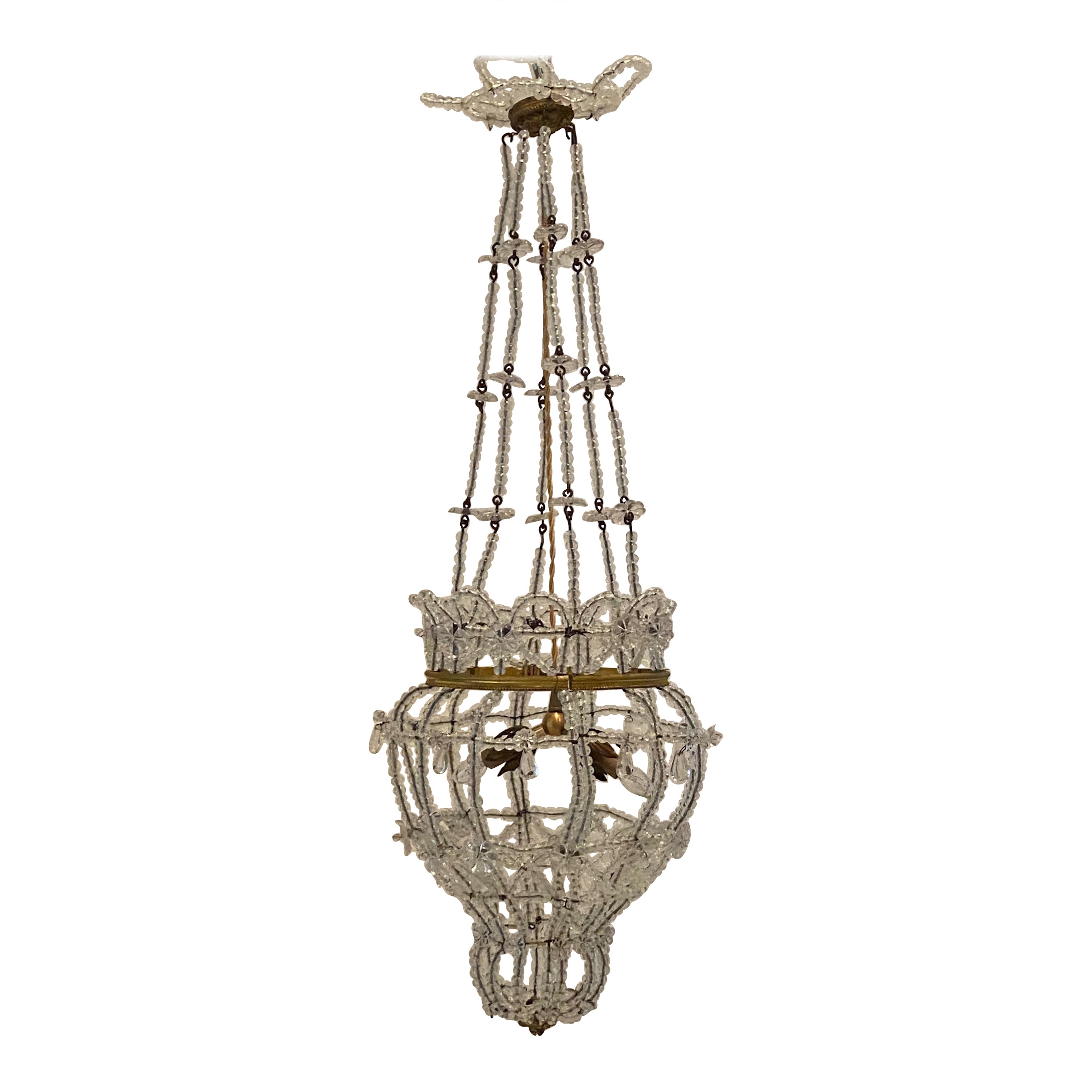 Lustre italien en bronze et cristal du début du 20e siècle.